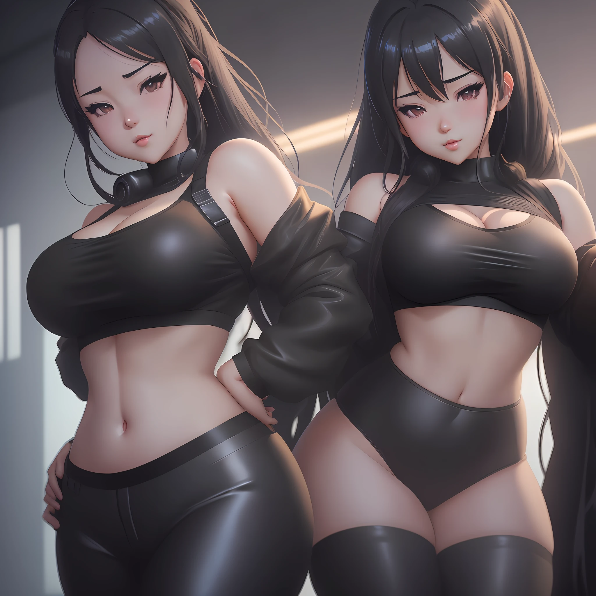 anime girl in black bra top and black pants posing for camera, thicc, seductive anime girl, smooth anime cg art, anime moe artstyle, [ 4 k digital art ]!!, digital anime illustration, ilya kuvshinov. 4 k, heavy gesture style closeup, ecchi anime style, attractive anime girl, realistic anime 3 d style, detailed fanart