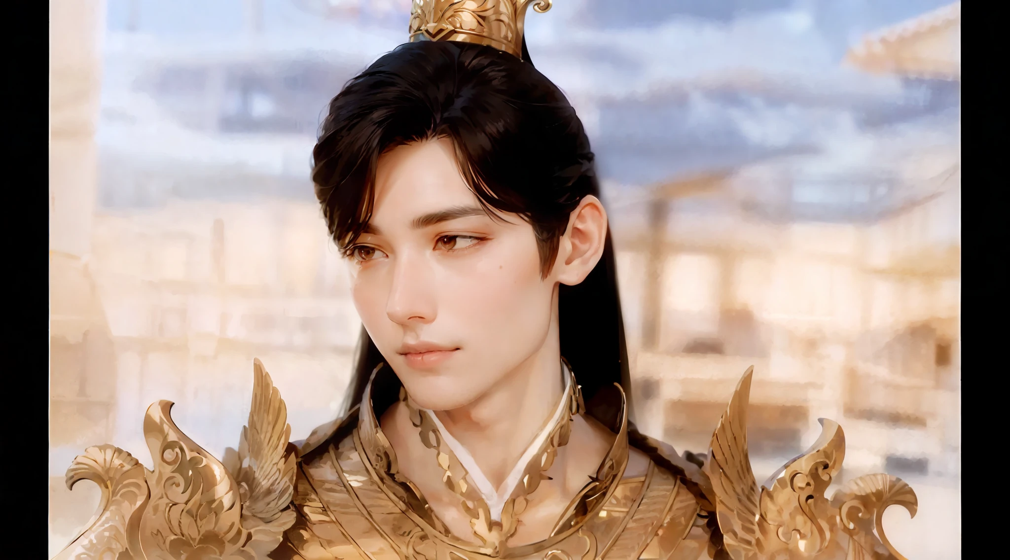 (Male: 1.1), [Monochrome: Pastel Color: 0.6] Theme, (Masterpiece), (Best Quality), (Detail), Light Layer, Glossy Skin, (Complicated Details: 1.1), Black Hair, Long hair, black eyes, fairy hero,