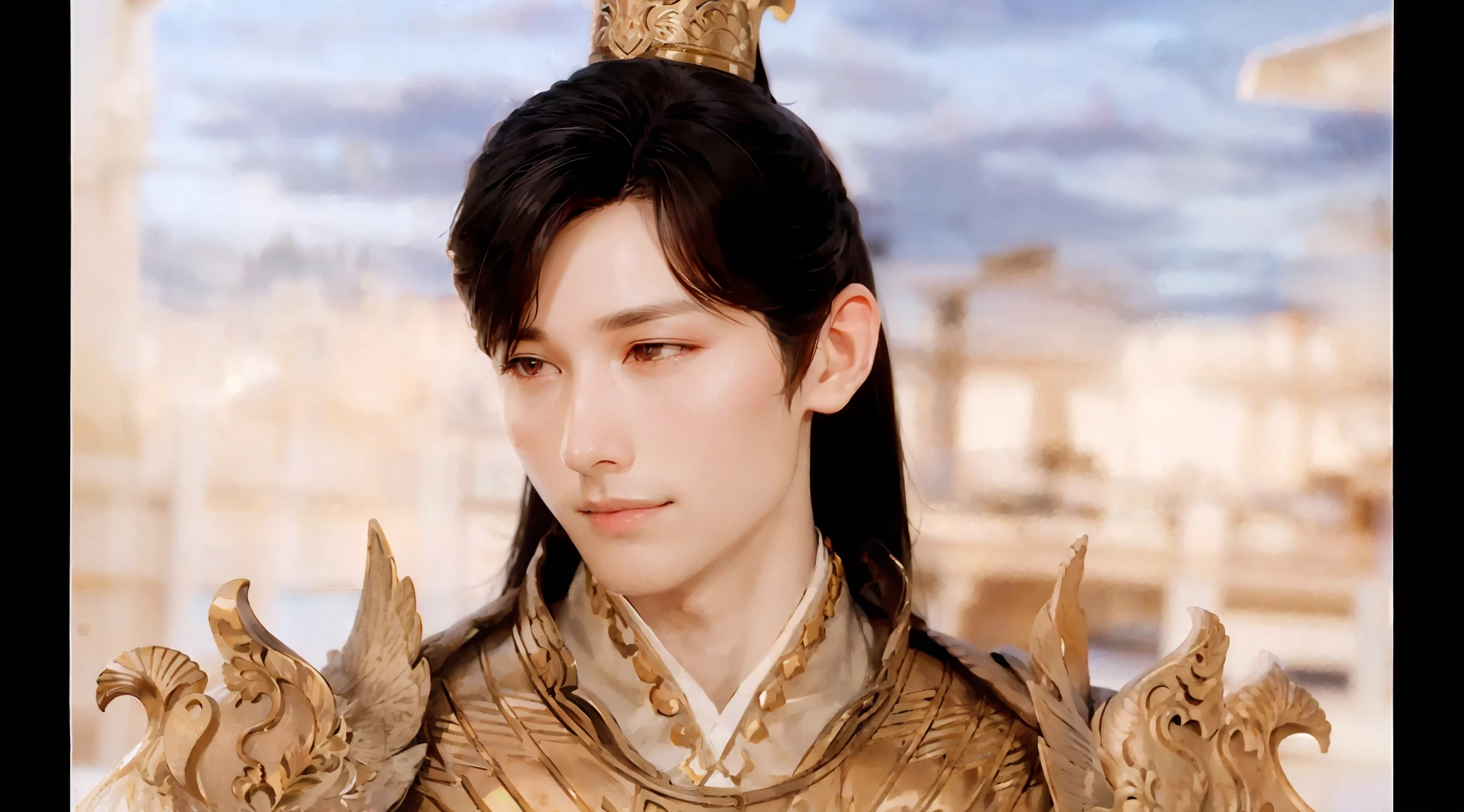 (Male: 1.1), [Monochrome: Pastel Color: 0.6] Theme, (Masterpiece), (Best Quality), (Detail), Light Layer, Glossy Skin, (Complicated Details: 1.1), Black Hair, Long hair, black eyes, fairy hero,