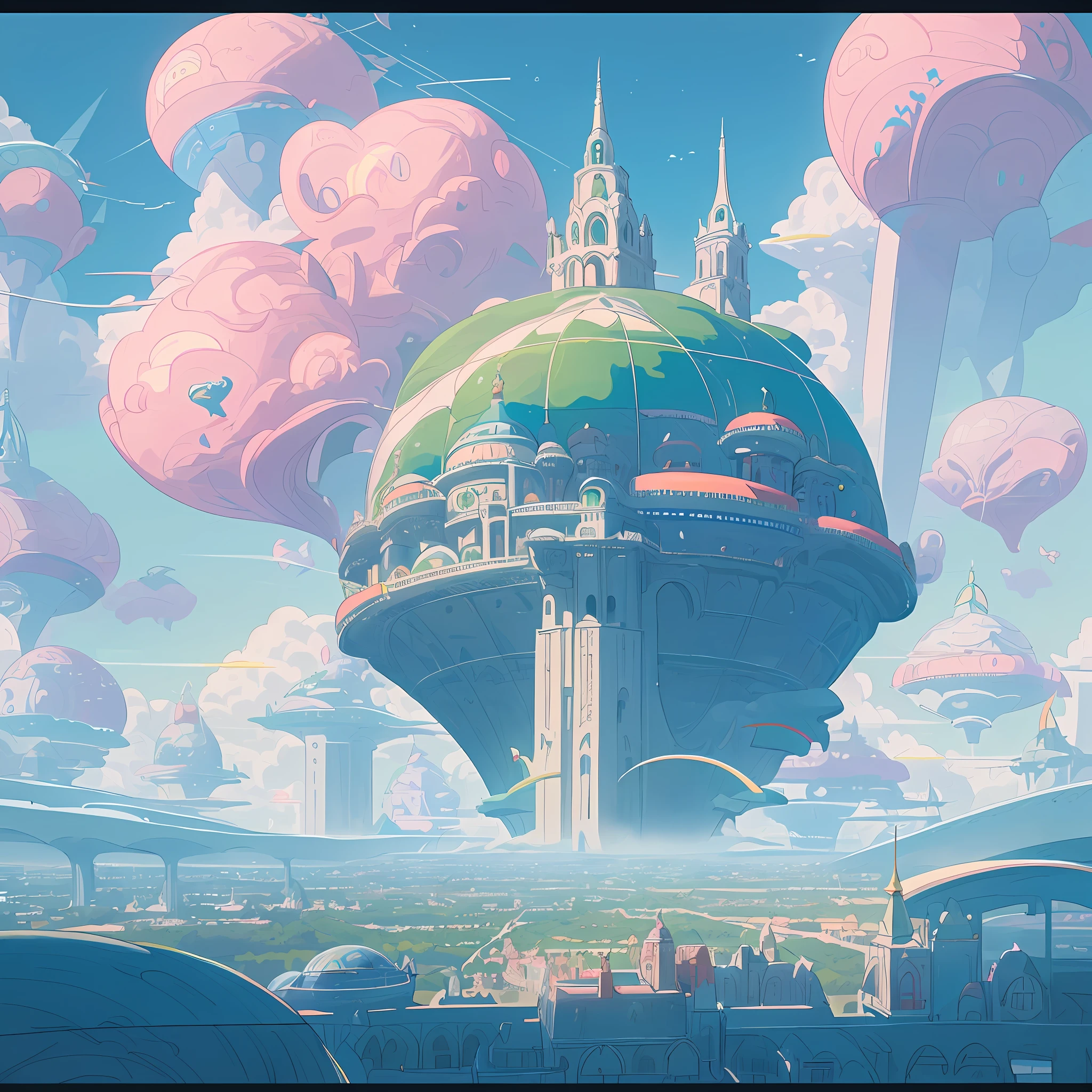 A kooky and whimsical image of a futuristic world, designed in Wes Anderson’s signature symmetrical style with high saturation colors.

The world is populated by fantastical and unusual architecture, with towering spires and bulbous domes painted in bright pinks, greens, and blues. The buildings are laid out symmetrically, creating a sense of order and balance in the bustling metropolis.

The sky is filled with airships and flying cars, moving in a sublime, labyrinthine pattern. AI-driven robots in sleek white hover around delivering parcels, while giant, luminescent sea creatures made of plastic float slowly through the sky.

The colors in this utopia are rich and saturated, with pastel pinks and blues contrasting against vivid greens and yellows. Everything is meticulously arranged, as evidence by the neat rows of buildings and the orderly traffic in the sky.

Overall, the image captures the essence of Wes Anderson's style, with its symmetry and bright, quirky design elements. It is a playful and whimsical representation of a futuristic world, where anything seems possible and the sky is the limit.