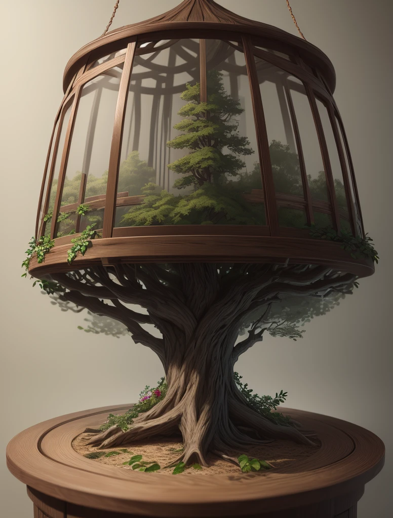 a wooden cage of branches, concept art, extremely detailed, photorealistic, Intricate, High Detail, dramatic