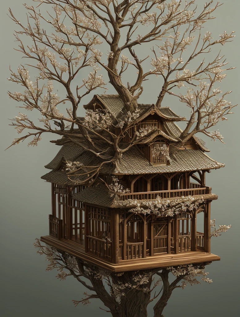 a wooden cage of branches, concept art, extremely detailed, photorealistic, Intricate, High Detail, dramatic