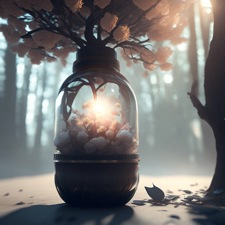 dreamlikeart tree in a bottle, fluffy, realistic, photo, canon, dreamlike, art, colorfull leaves and branches with flowers on top of its head. hyperdetailed photorealism by greg rutkowski - h 1024 w 804 | f 1 6 lens mark 2:2 s 3555 mm film grain :1 lifelike high res sharp focus contrast!! intricate detailed atmospheric light refraction lighting unreal engine 5 cinematic concept photography masterpiece octane render trending at cgsociety rendered as