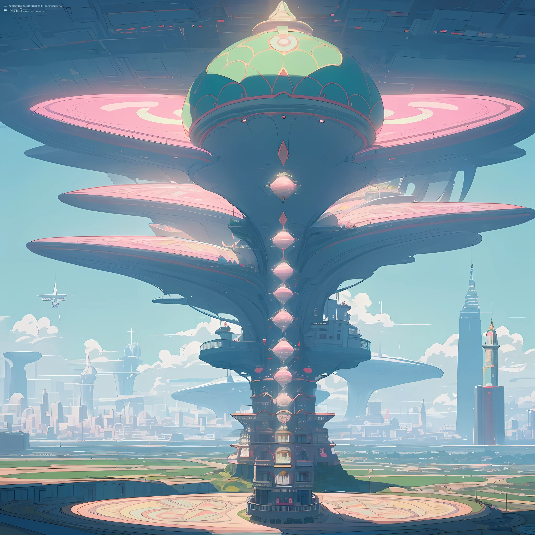 A bizarre and fanciful image of a futuristic world designed in the distinct style of Wes Anderson, with high saturation colors. The world is filled with fantastical and unusual architecture, with towering spires and orbicular domes painted in bright pinks, greens, and blues. The buildings are laid out symmetrically, creating a sense of order and balance in the bustling metropolis.

The air is filled with airships and flying cars, moving in a sublime, labyrinthine pattern. AI-driven robots in sleek white hover around delivering parcels, while giant, luminescent sea creatures made of plastic float slowly through the sky.

The colors in this utopia are rich and bold, with pastel pinks and blues contrasting against vivid greens and yellows. Everything is meticulously arranged, as evidence by the neat rows of buildings and the orderly traffic in the skies.

Overall, the image captures the essence of Wes Anderson's style, with its symmetry and bright, quirky design elements. It is aplayful and whimsical representation of a futuristic world, where anything seems possible and the sky is the limit. The symmetry of the design adds to the harmony of the city's layout and adds a touch of whimsy that is quintessentially Wes Anderson.

As the scene unfolds, its inhabitants can be seen, each one unique and distinct, adding to the overall sense of creativity and individuality. There are people riding strange, multi-legged creatures, while others glide through the air on hoverboards, their translucent wings reflecting the brilliant colors of the cityscape.

The emphasis on artistic expression is apparent throughout the scene, with vibrant graffiti and street art adorning the sides of buildings, and even the airbridges are decorated with neon light installations.

Overall, the image is a delightful presentation of how a utopian future could represent. In Wes Anderson's hands, the world is transformed into a kaleidoscope of colors and creativity, where people can live