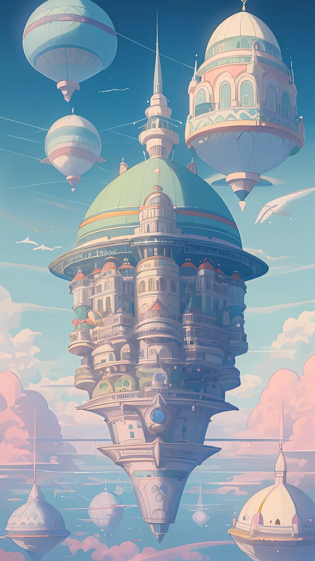 A kooky and whimsical image of a futuristic world, designed in Wes Anderson’s signature symmetrical style with high saturation colors.

The world is populated by fantastical and unusual architecture, with towering spires and bulbous domes painted in bright pinks, greens, and blues. The buildings are laid out symmetrically, creating a sense of order and balance in the bustling metropolis.

The sky is filled with airships and flying cars, moving in a sublime, labyrinthine pattern. AI-driven robots in sleek white hover around delivering parcels, while giant, luminescent sea creatures made of plastic float slowly through the sky.

The colors in this utopia are rich and saturated, with pastel pinks and blues contrasting against vivid greens and yellows. Everything is meticulously arranged, as evidence by the neat rows of buildings and the orderly traffic in the sky.

Overall, the image captures the essence of Wes Anderson's style, with its symmetry and bright, quirky design elements. It is a playful and whimsical representation of a futuristic world, where anything seems possible and the sky is the limit.