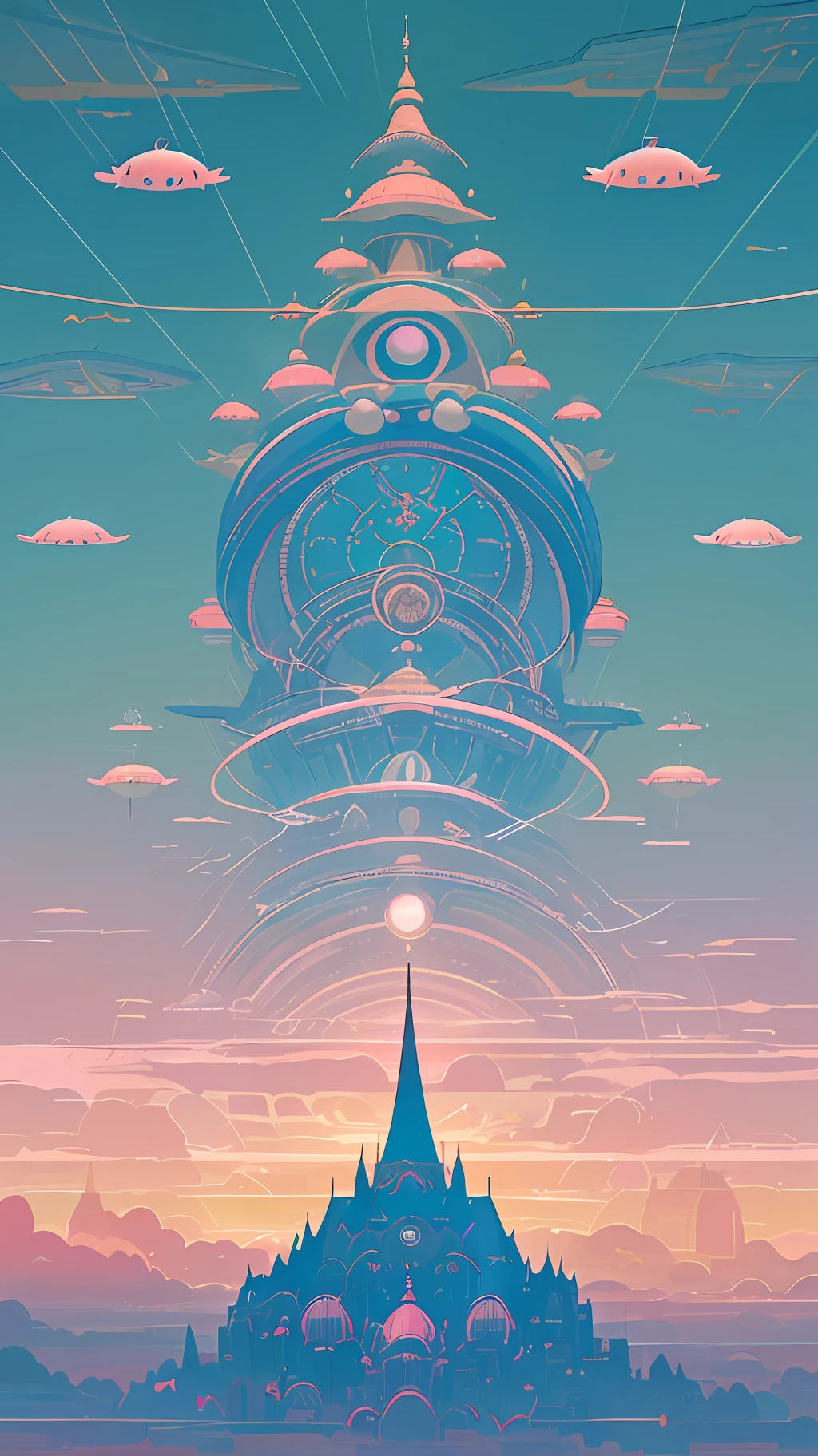 A kooky and whimsical image of a futuristic world, designed in Wes Anderson’s signature symmetrical style with high saturation colors.
The world is populated by fantastical and unusual architecture, with towering spires and bulbous domes painted in bright pinks, greens, and blues. The buildings are laid out symmetrically, creating a sense of order and balance in the bustling metropolis.
The sky is filled with airships and flying cars, moving in a sublime, labyrinthine pattern. AI-driven robots in sleek white hover around delivering parcels, while giant, luminescent sea creatures made of plastic float slowly through the sky.
The colors in this utopia are rich and saturated, with pastel pinks and blues contrasting against vivid greens and yellows. Everything is meticulously arranged, as evidence by the neat rows of buildings and the orderly traffic in the sky.
Overall, the image captures the essence of Wes Anderson's style, with its symmetry and bright, quirky design elements. It is a playful and whimsical representation of a futuristic world, where anything seems possible and the sky is the limit.