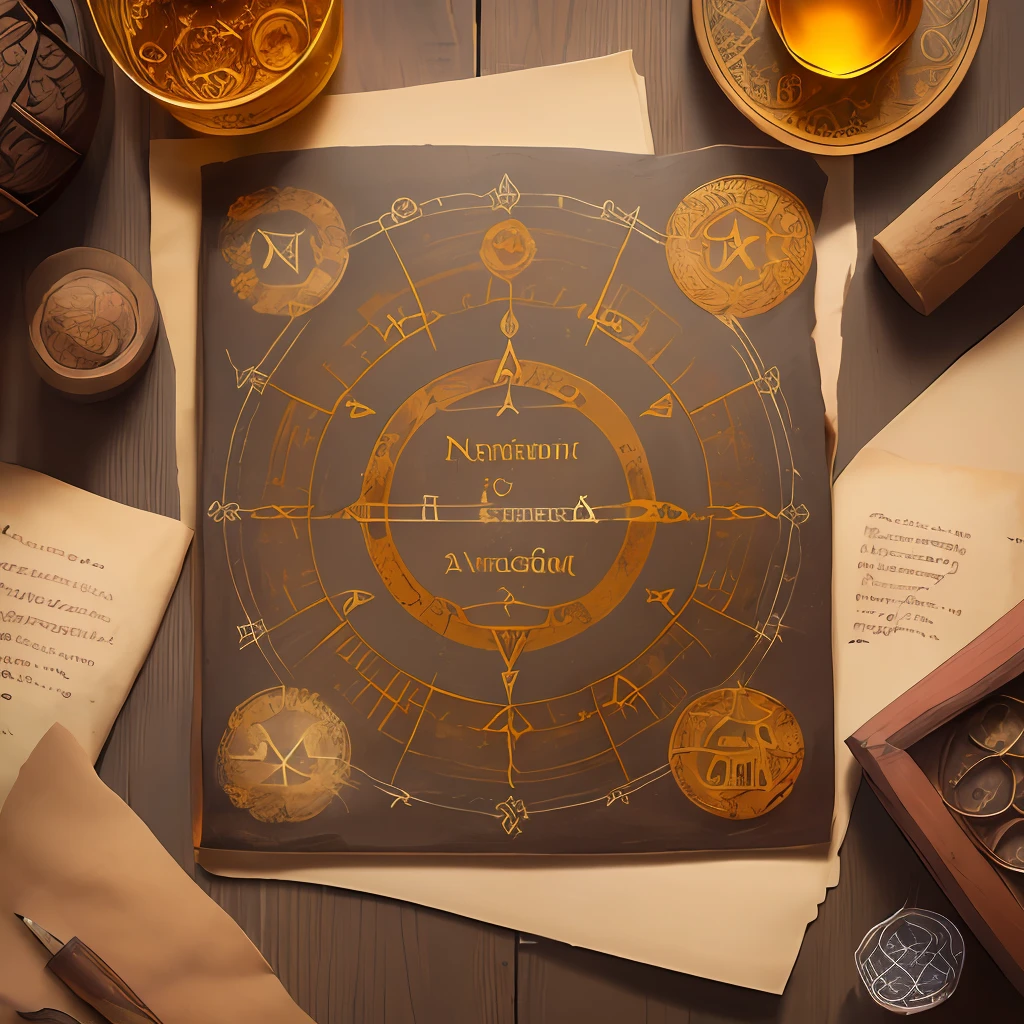 the front cover of an ancient medieval English codex, amber and brown and gold parchment, alchemical symbols, magical runes, small magical symbols, vignette, view from above, centred, extremely high details, scruffy:1.5, rough1:5, stained:1.5, mutes natural colours:1.0