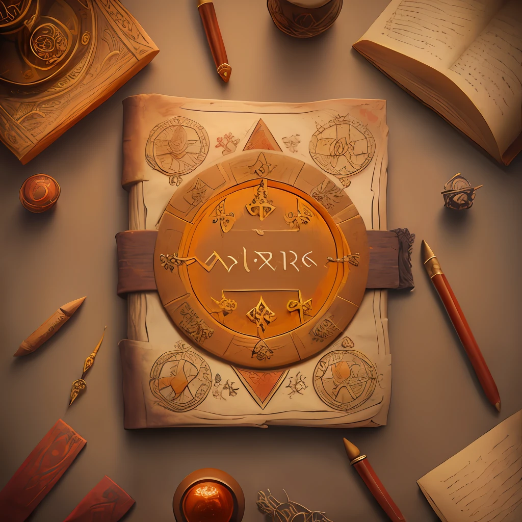the front cover of an ancient medieval English codex, amber and red and brown and gold parchment, alchemical symbols, magical runes, small magical symbols, vignette, view from above, centred, extremely high details, scruffy:1.5, rough1:5, stained:1.5, mutes natural colours:1.0