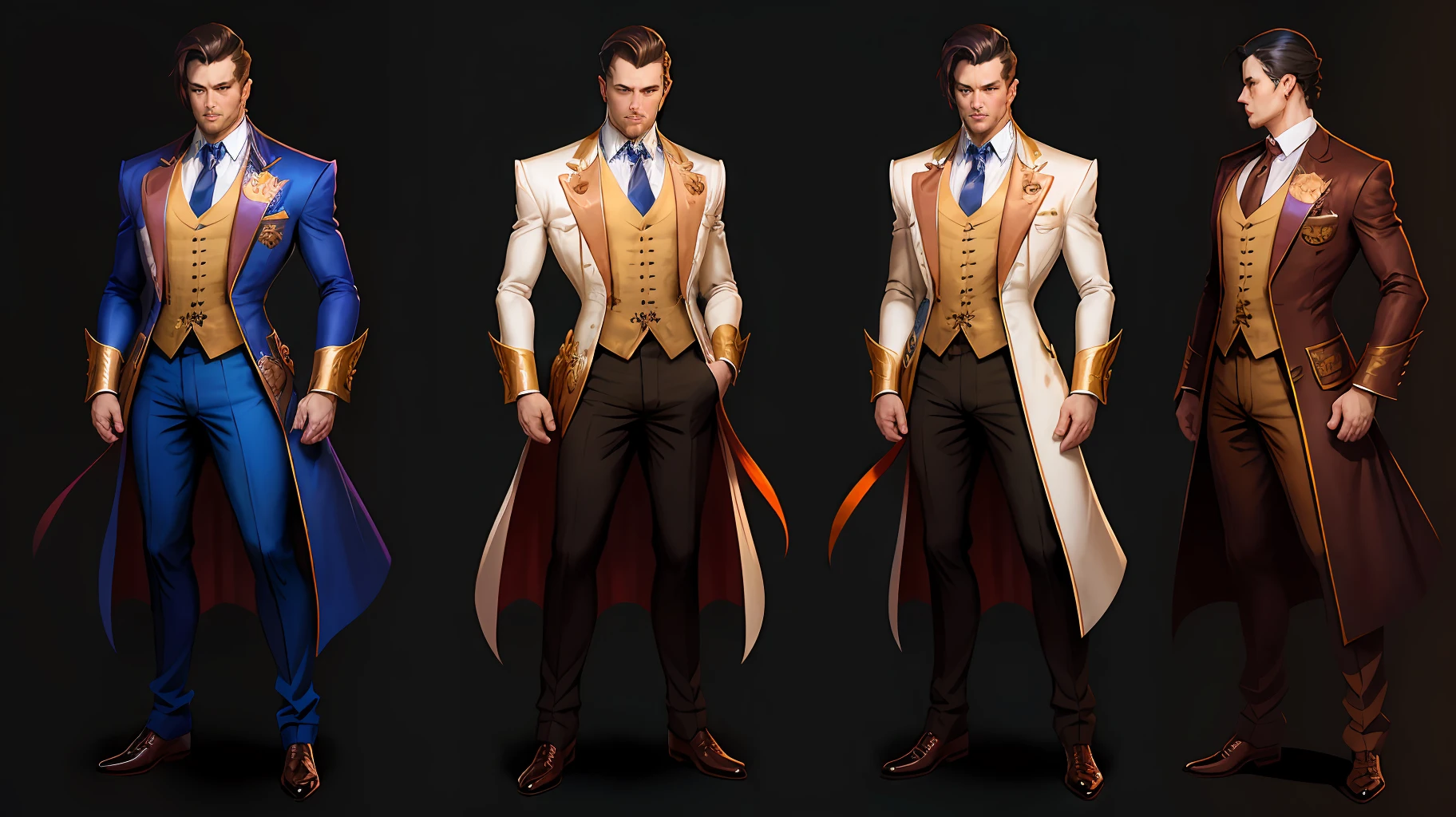 (((Character sheet))), (((Model sheet))), there are Man dressed in formal clothing posing for a picture, wlop and sakimichan, artwork in the style of guweiz, wlop and ross tran, wlop and andrei riabovitchev, neoartcore and charlie bowater, loish and wlop, knight and princess, loish and ross tran