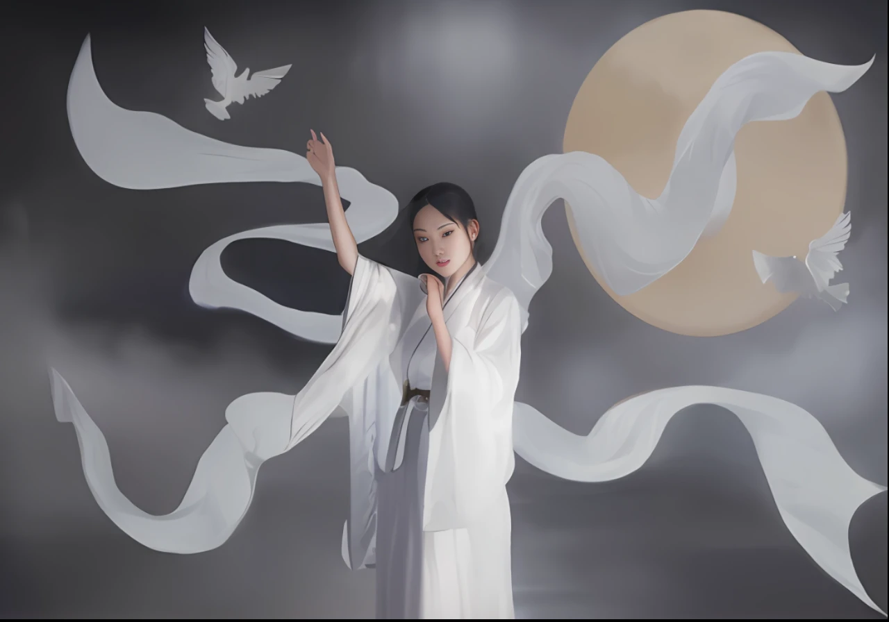 best quality, masterpiece, highres, 1girl,Beautiful face,chinese clothes,white Taoist robes,Warm light