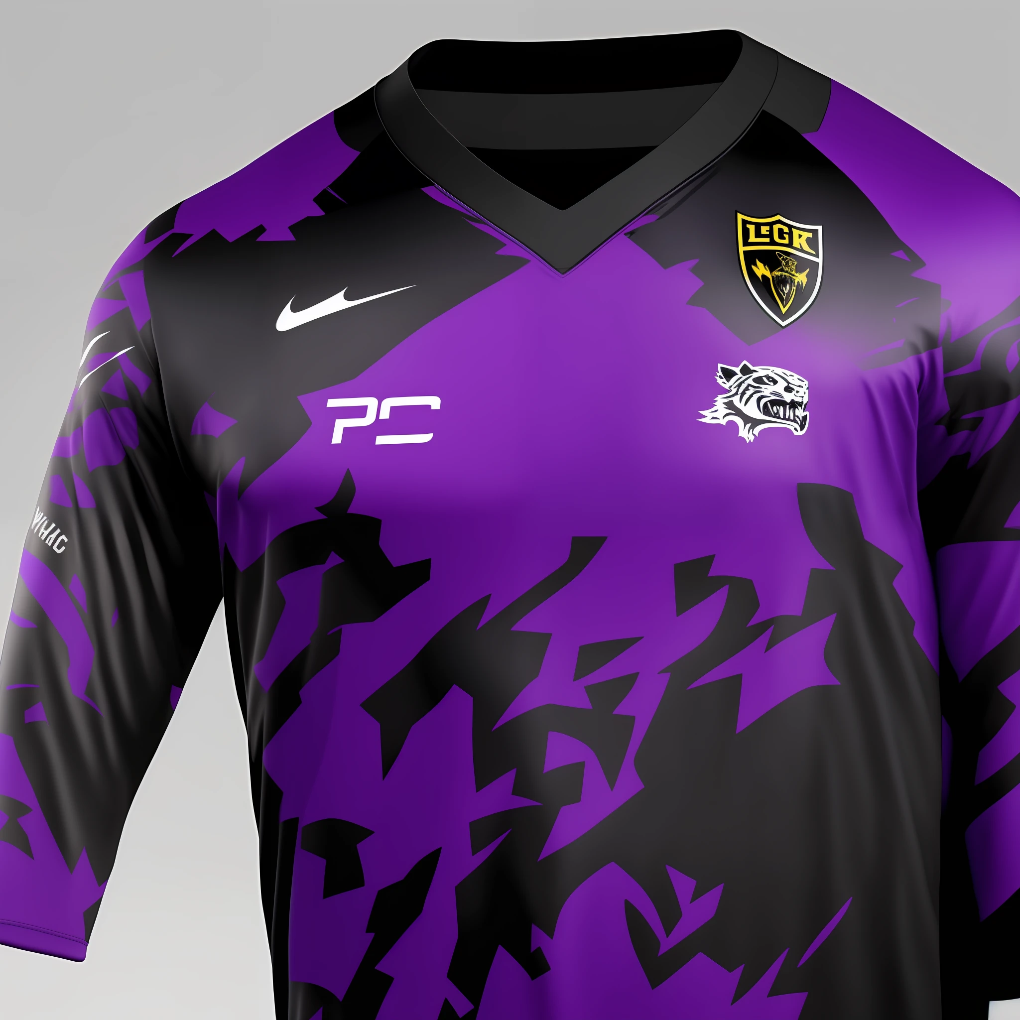 Mocape black soccer jersey with a panther logo and purple details