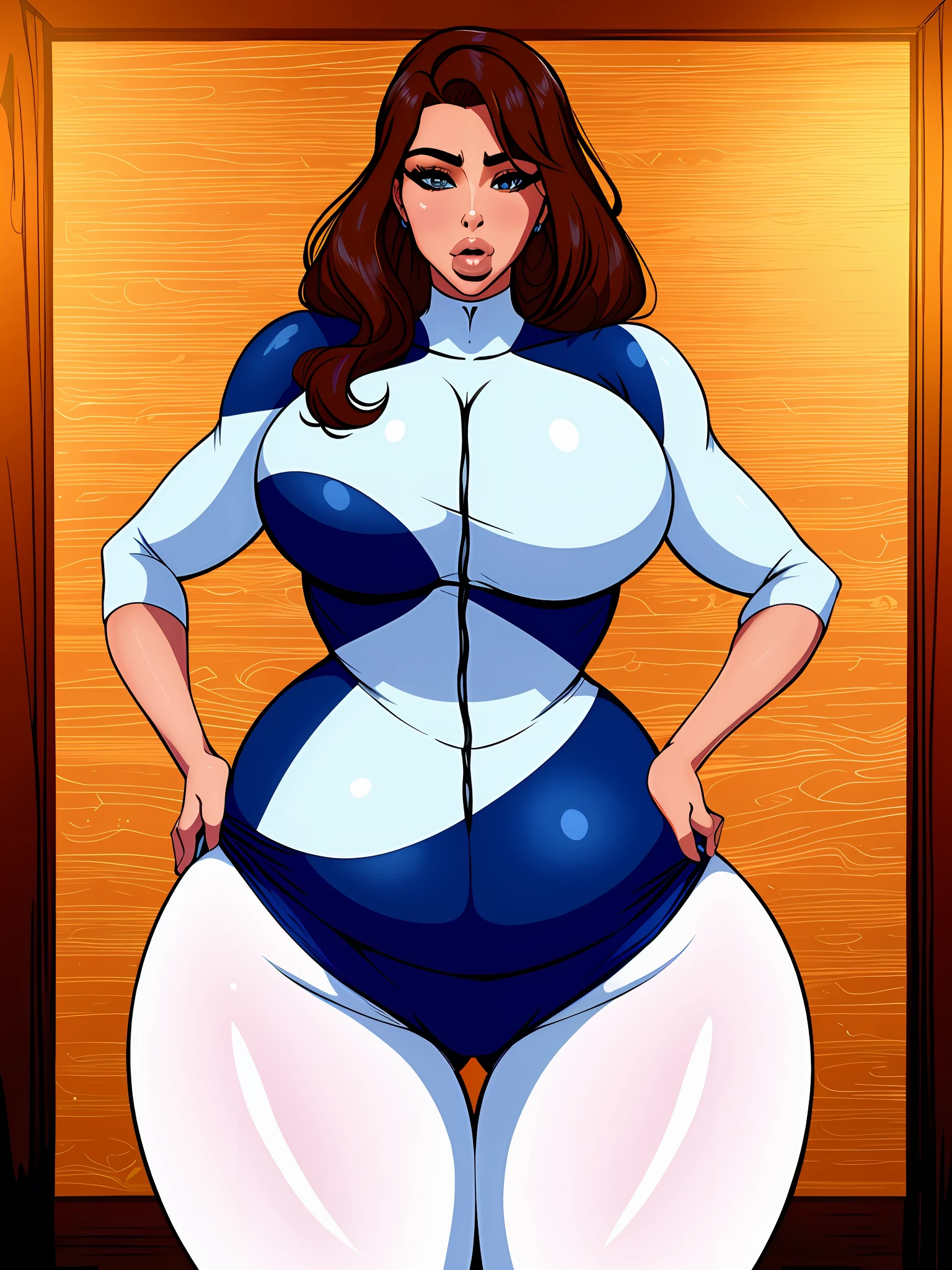 Kim Kardashian as ssbbw fat woman, large booty, hourglass body, fitness uniform