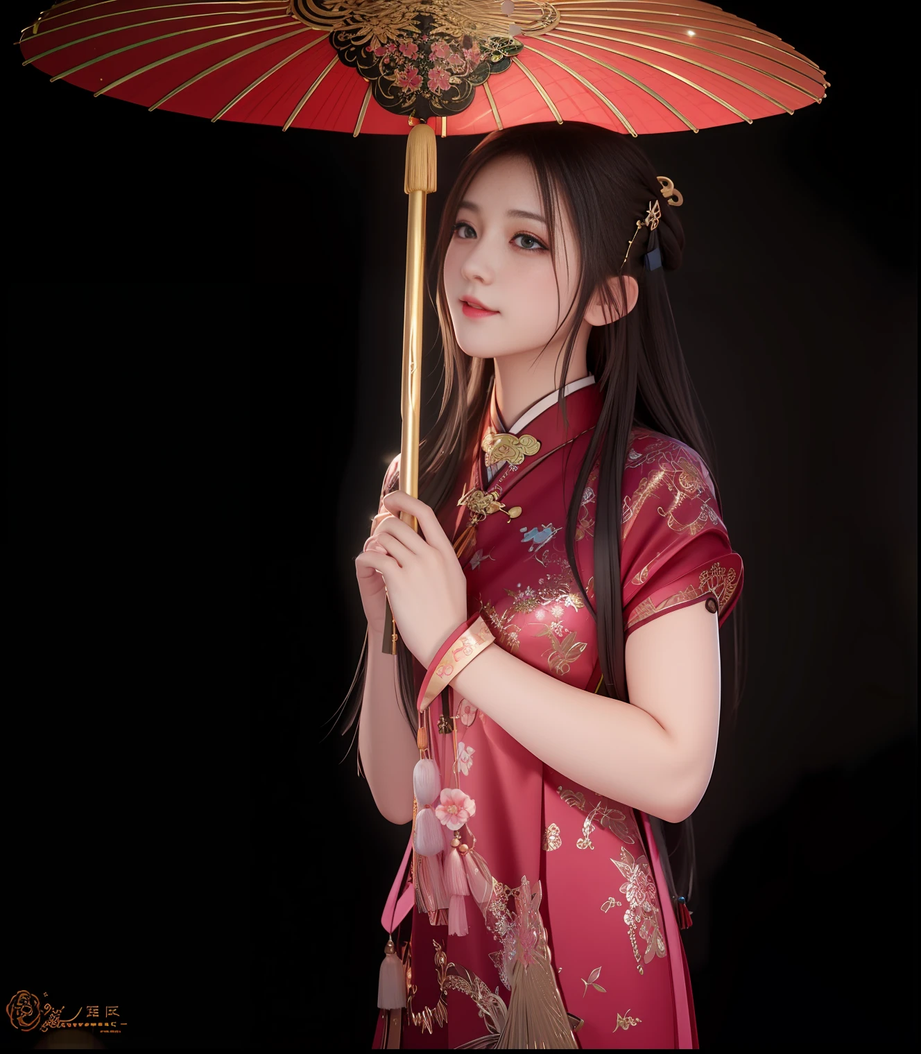 best quality, masterpiece, highres, 1girl,blush,(seductive smile:0.8),star-shaped pupils,china hanfu,hair ornament, Beautiful face,upon_body, tyndall effect,photorealistic, dark studio, rim lighting, two tone lighting,(high detailed skin:1.2), 8k uhd, dslr, soft lighting, high quality, volumetric lighting, candid, Photograph, high resolution, 4k, 8k, Bokeh,beautiful umbrella