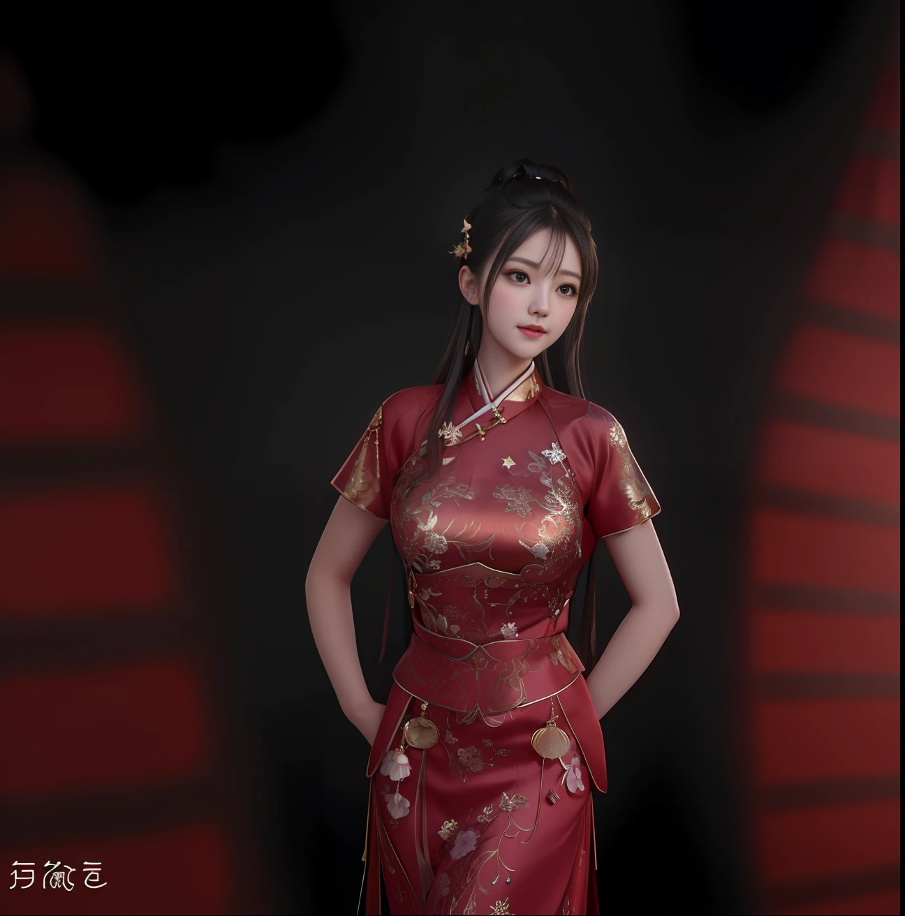 best quality, masterpiece, highres, 1girl,blush,(seductive smile:0.8),star-shaped pupils,china hanfu,hair ornament, Beautiful face,upon_body, tyndall effect,photorealistic, dark studio, rim lighting, two tone lighting,(high detailed skin:1.2), 8k uhd, dslr, soft lighting, high quality, volumetric lighting, candid, Photograph, high resolution, 4k, 8k, Bokeh,red dress