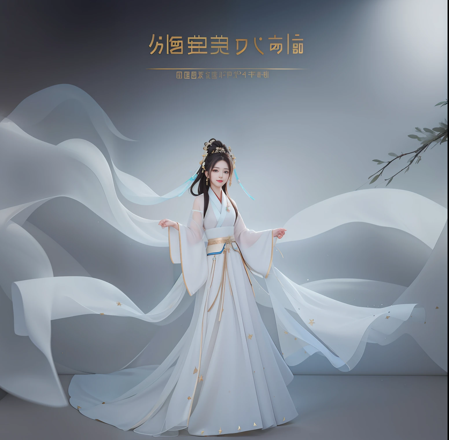 best quality, masterpiece, highres, 1girl,blush,(seductive smile:0.8),star-shaped pupils,china hanfu,hair ornament, Beautiful face,upon_body, tyndall effect,photorealistic, dark studio, rim lighting, two tone lighting,(high detailed skin:1.2), 8k uhd, dslr, soft lighting, high quality, volumetric lighting, candid, Photograph, high resolution, 4k, 8k, Bokeh,white dress,fabric