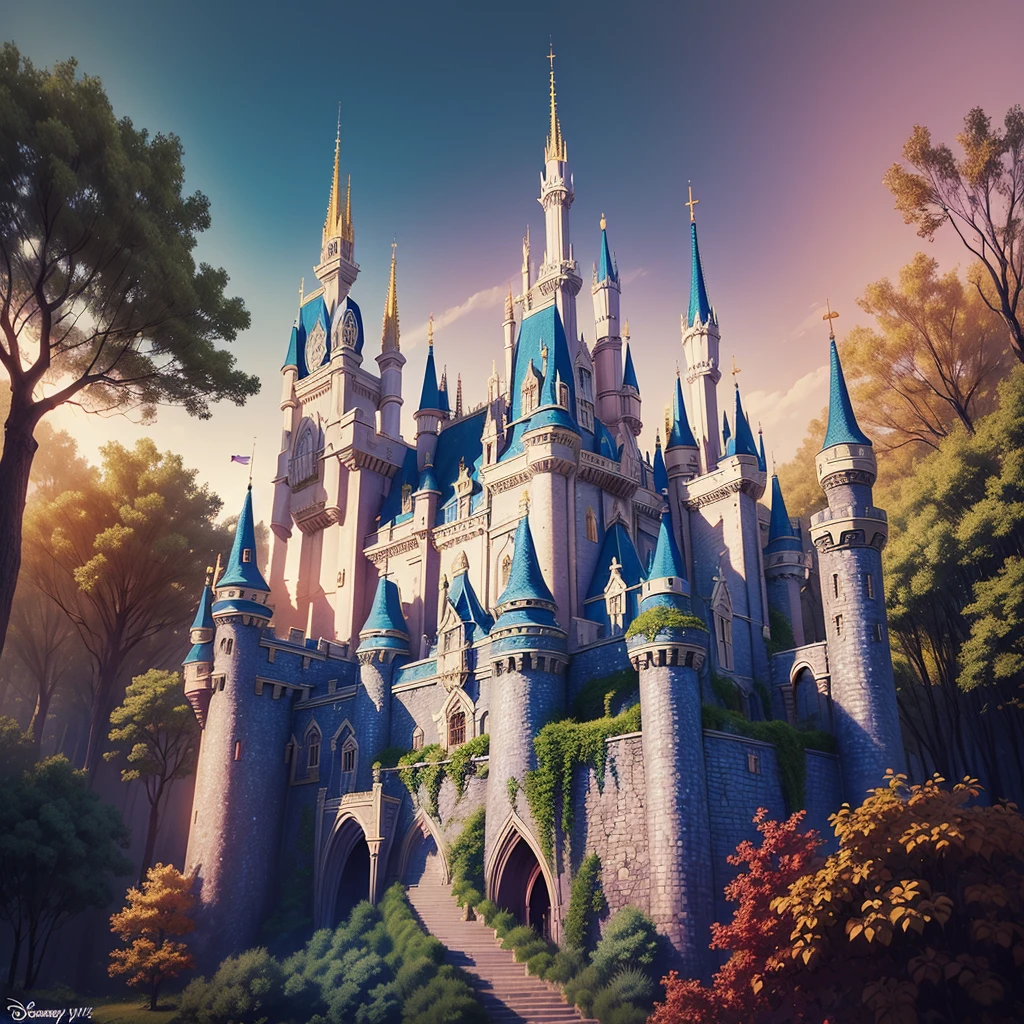 ((Fairy Tale World)|(Disney Style)),((Castle)|(Medieval Style)), super high quality, 8k, super detailed, extremely beautiful, rich in details, beautiful, full of light and shadow, steampunk --v 6