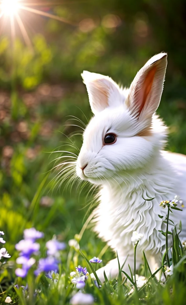 ((masterpiece,best quality)),1girl, solo, animal ears, rabbit, barefoot, knee raised, skirt, sitting position, rabbit ears, short sleeves, looking at viewer, grass, short hair, smiling, white hair, puff sleeves , outdoors, puffy short sleeves, bangs, on the ground, full body, animal, white dress, sunlight, brown eyes, dappled sunlight, daytime, depth of field --v6