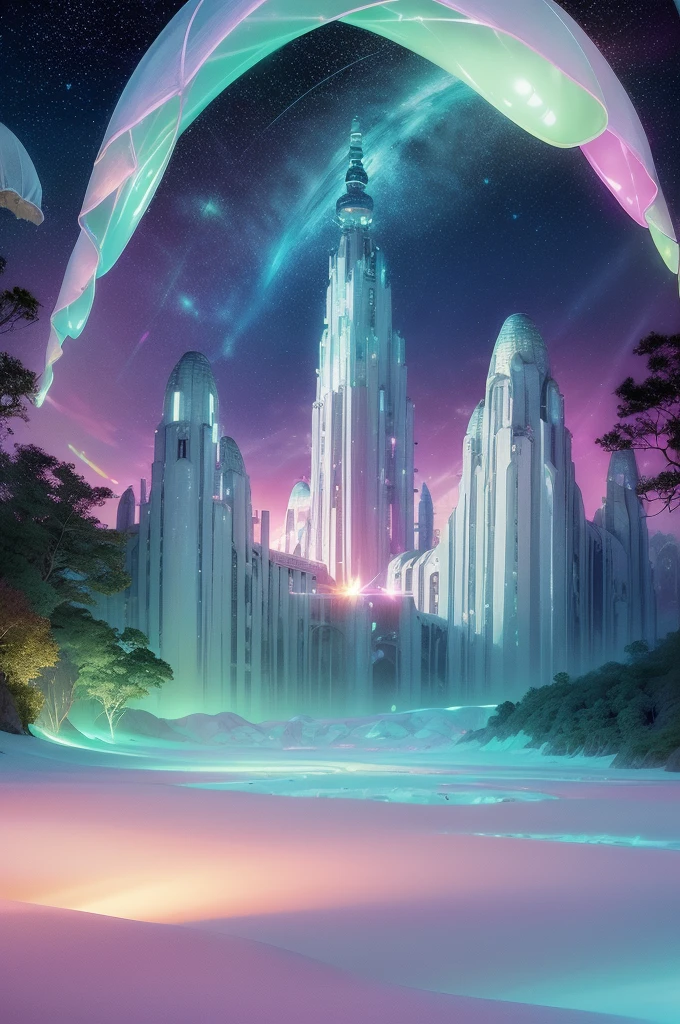 (fluorescent colors:1.4),(translucent:1.4),(retro filters:1.4), (fantasy:1.4),
candy world Disney land ethereal soft fluffy soft landscape forest snowavatar Pastel pink sky green blue sparkle ethereal light pastel whimsical light rainbow stars diamonds sparkle gemstone background hyper realistic Ultra quality cinematic lighting immense detail Full hd painting Well lit,