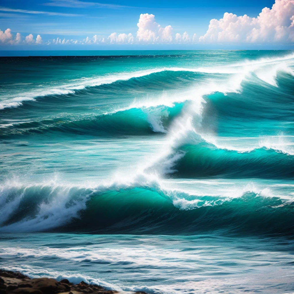 Ocean background, clouds and strong colors
