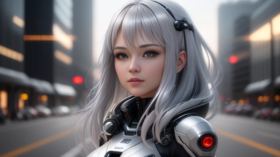Ultra-high-precision CG images, future urban background, urban lighting modeling (multiple light sources), realistic stereo sound, full of sense of technology, artificial knowledge and ability, beautiful women (silver hair) present, マーベルコミック style, realistic phenomenon textures, multiplayer duels, cinematic The sense of lens further sublimates the digital world.