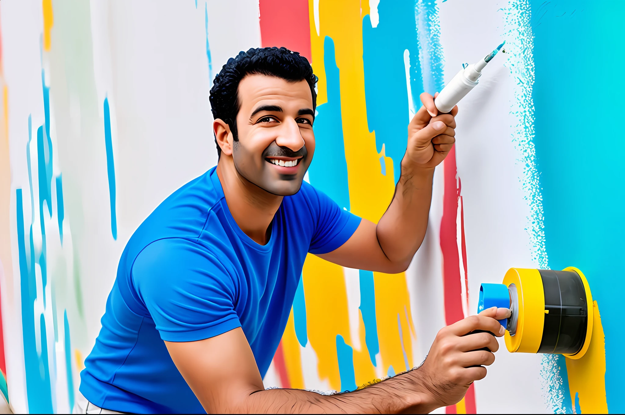 arafed man painting wall with roller and paint roller, professional paint job, master painter, photography, real, advertising, soft light, masterpiece