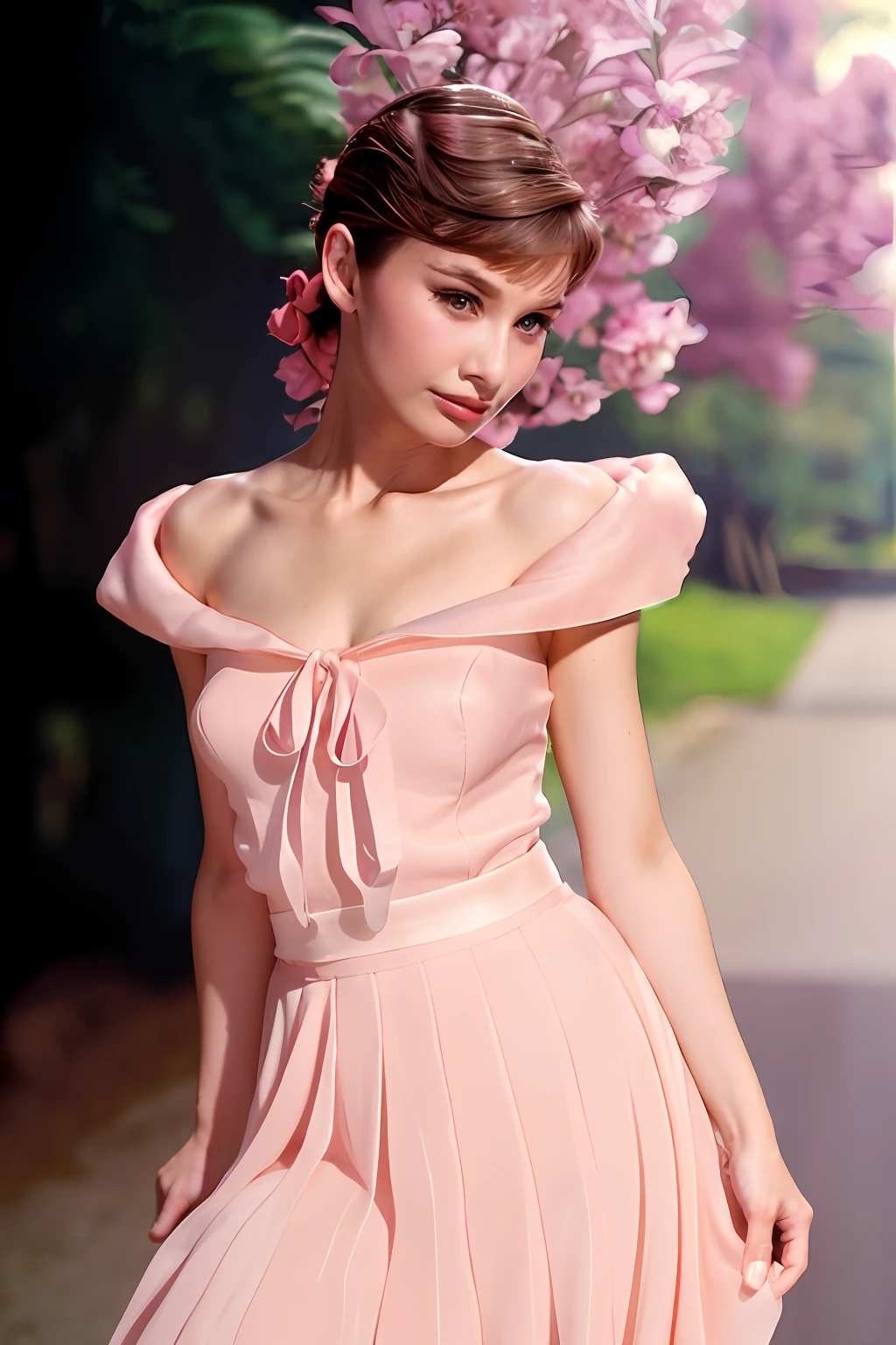 Fashionable beautiful and charming woman, gentle and charming, delicate and sexy collarbone, charming oval face, double eyelids, vivid peach blossom eyes, pink lips, small nose, bare shoulders, focused face, face close-up, ultra-high-definition, super Details, fringed skirts that sway with the girl's steps are also a must-have for fashionable girls. A light and flexible fringed skirt is very fashionable when paired with trendy and casual T-shirts and shirts. At the same time, a long swinging fringed skirt can also make you look taller and thinner