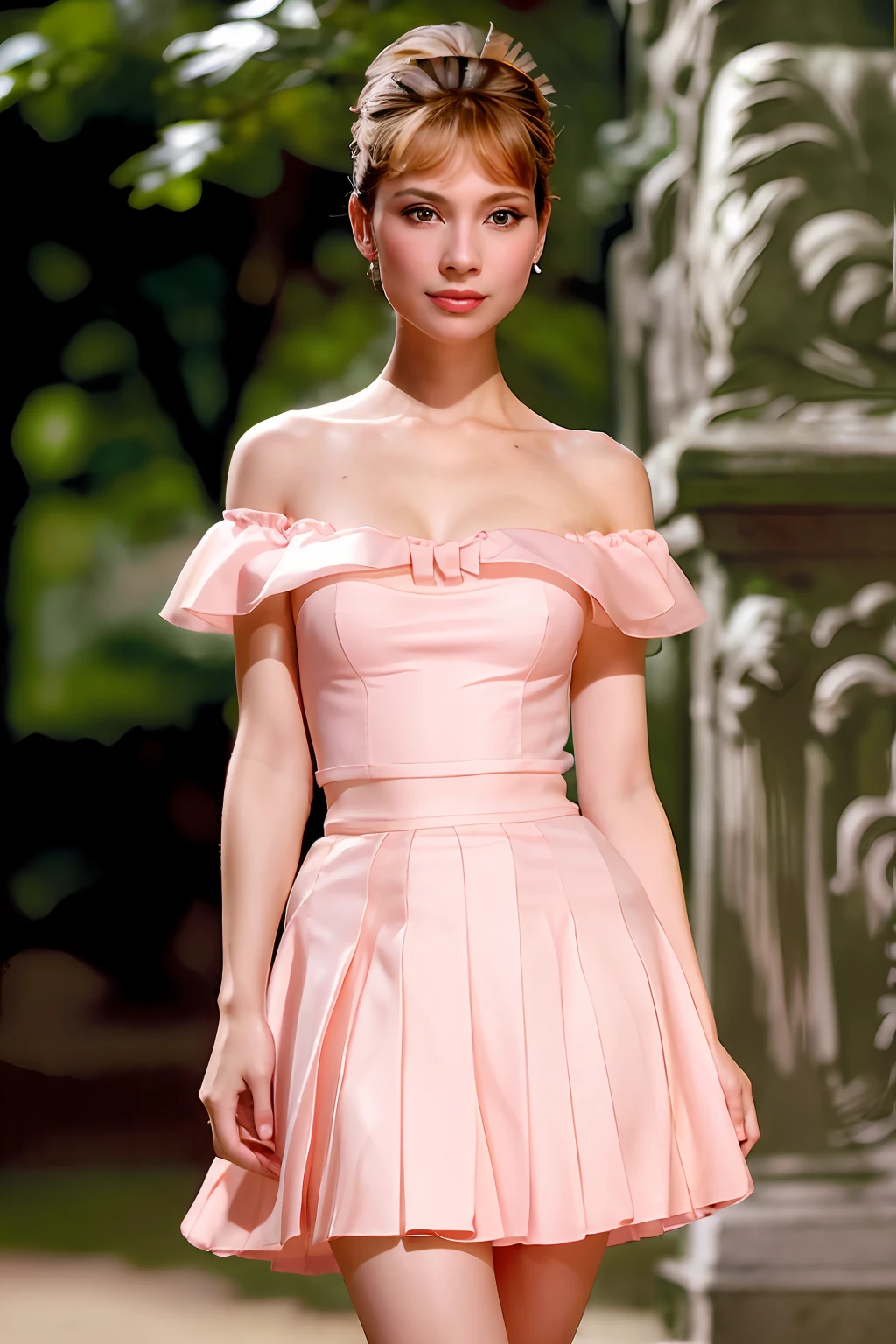 Fashionable beautiful and charming woman, gentle and charming, delicate and sexy collarbone, charming oval face, double eyelids, vivid peach blossom eyes, pink lips, small nose, bare shoulders, focused face, face close-up, ultra-high-definition, super Details, fringed skirts that sway with the girl's steps are also a must-have for fashionable girls. A light and flexible fringed skirt is very fashionable when paired with trendy and casual T-shirts and shirts. At the same time, a long swinging fringed skirt can also make you look taller and thinner