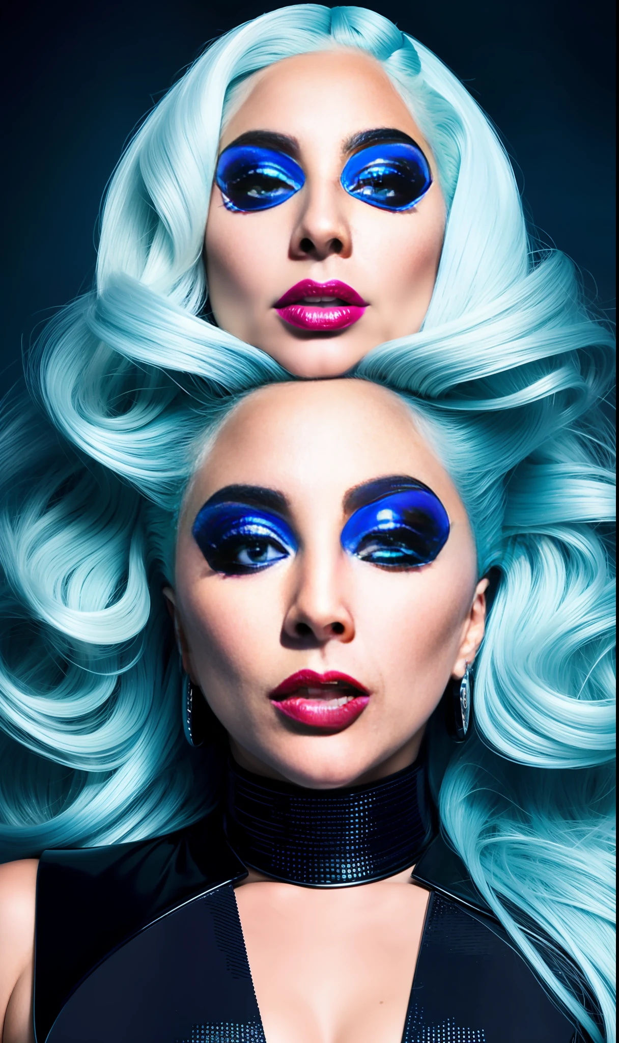 Photo of lady gaga as a robot, 4K texture, long hair, high quality, unique makeup, original hairstyle