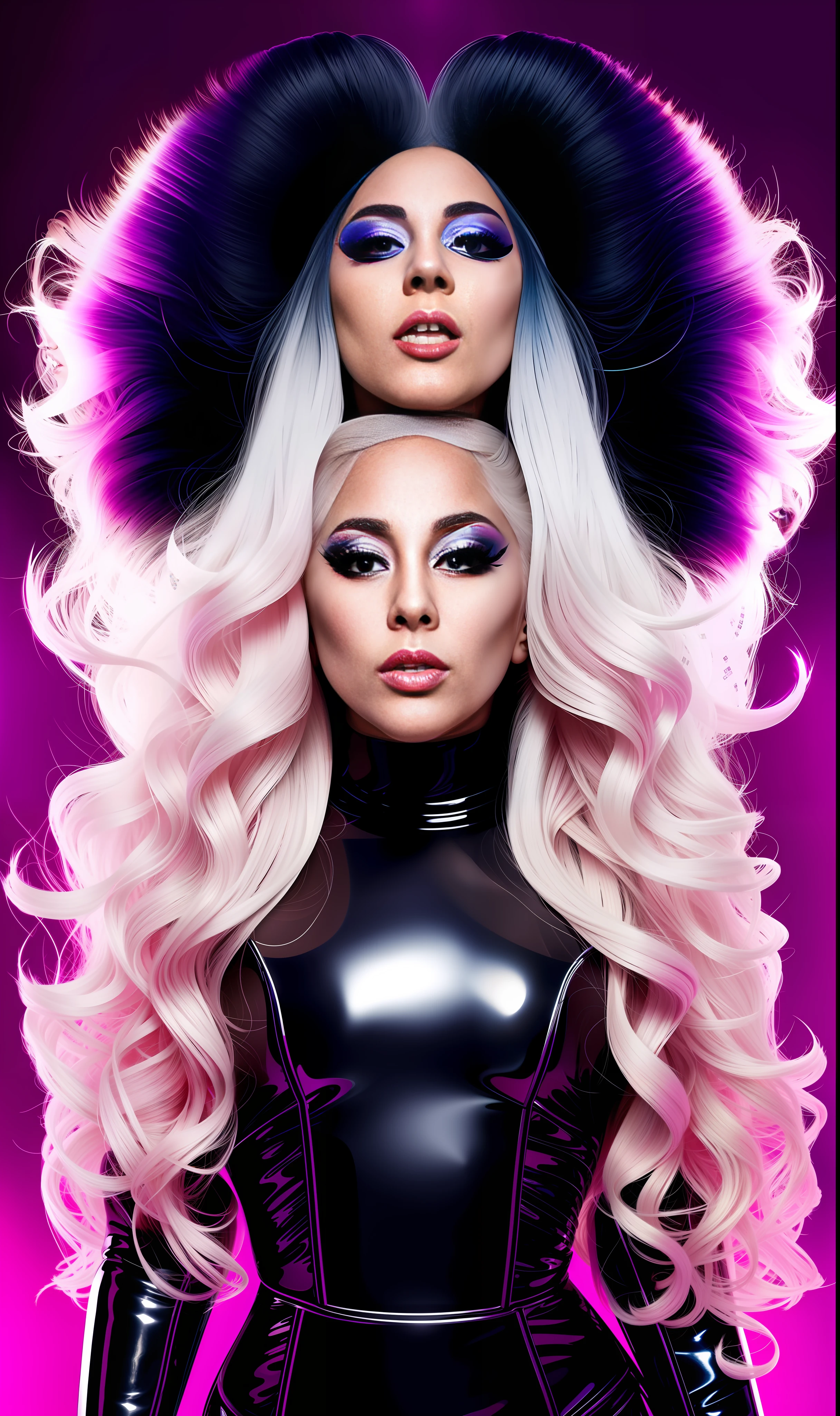 Lady gaga photo, 4K texture, long hair, high quality, futuristic background, extravagant hairstyle, album cover