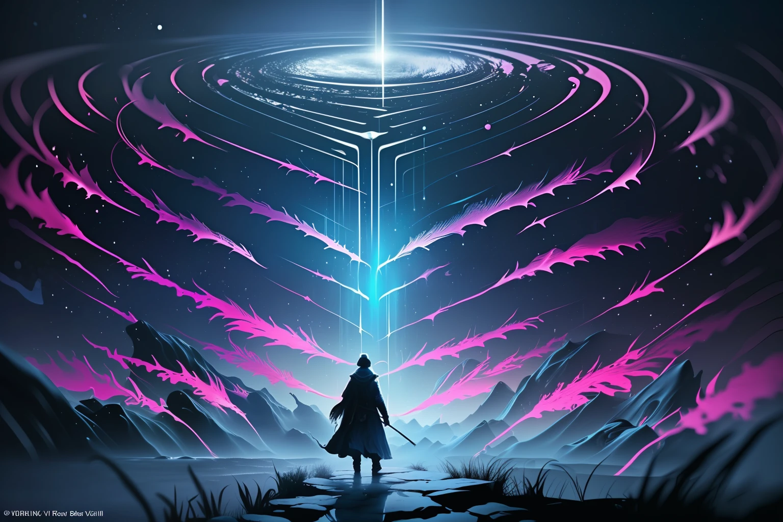 Guided by the whispered lullaby of perlin noise, a lone wanderer traverses the realms of an abstract dreamscape, finding solace in the solitude of a world that resonates with the intricate textures and patterns that mirror their very essence --v 6 --auto