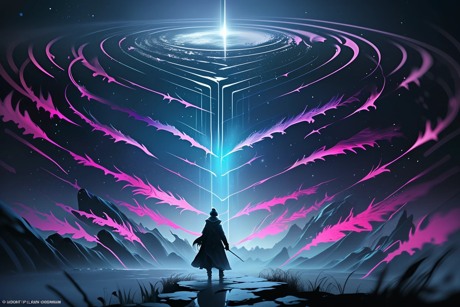 Guided by the whispered lullaby of perlin noise, a lone wanderer traverses the realms of an abstract dreamscape, finding solace in the solitude of a world that resonates with the intricate textures and patterns that mirror their very essence --v 6 --auto