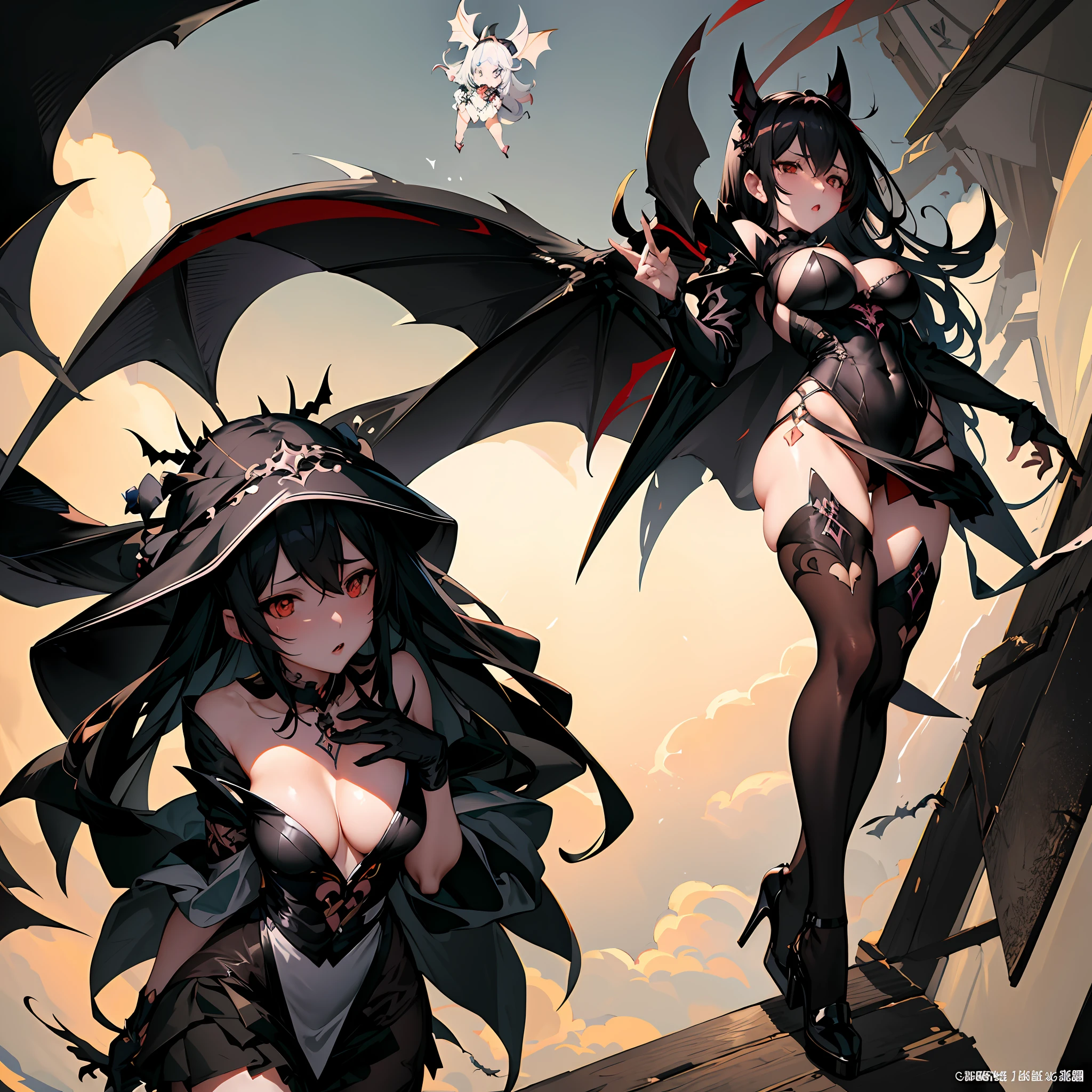 anime - style image of two women dressed in black and white with bats, wlop and krenz cushart, krenz cushart and wenjun lin, by Yang J, guweiz on artstation pixiv, guweiz on pixiv artstation, by Yoshihiko Wada, wlop and sakimichan