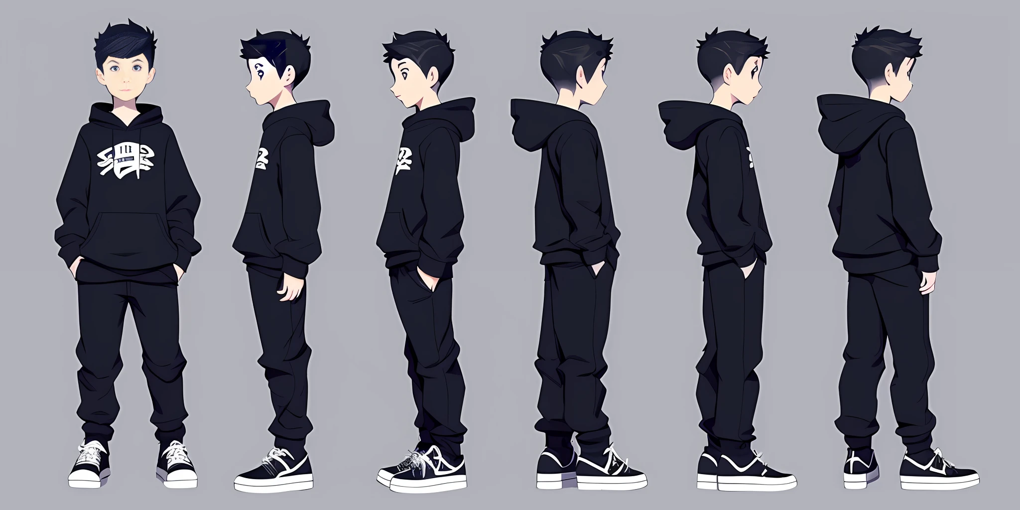 sketches of a boy, wearing dark blue hoodie,black pant and white shoes, high quality character design, character design art, childrens art in artstation, highly detailed character design, cartoon concept art, character design, professional character design, character design concept art, concept art design illustration, colored concept art, character concept artwork, stylized character design, [ character design ]