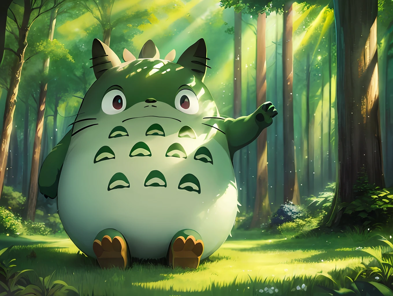 Studio Ghibli style, My Neighbor Totoro, selfie, forest background, real light and shadow effects high contrast, ultra clear, 8k, real hair, realistic, masterpiece --v 6