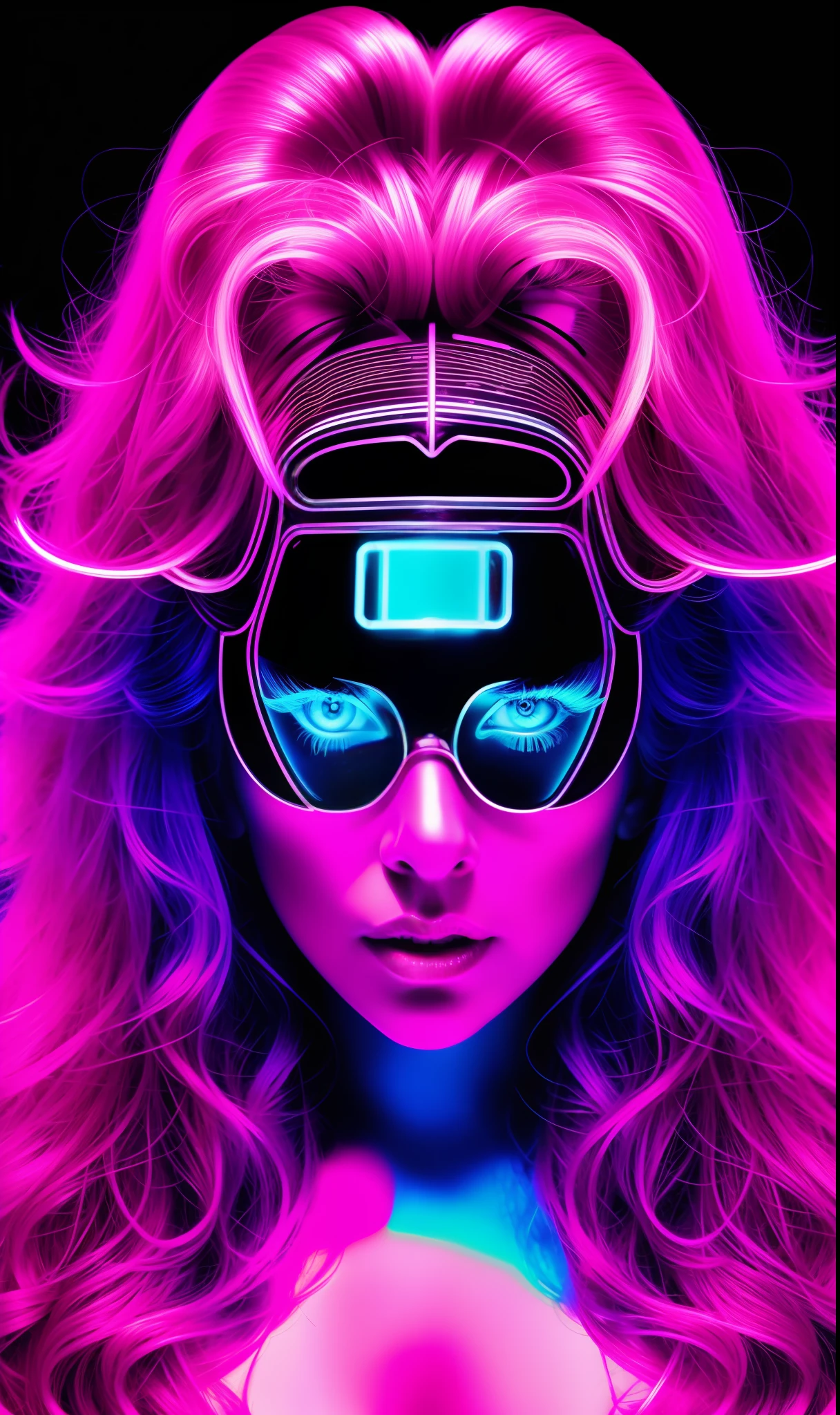 Lady gaga photo, 4K texture, long hair, high quality, futuristic background, neon robot, made up face