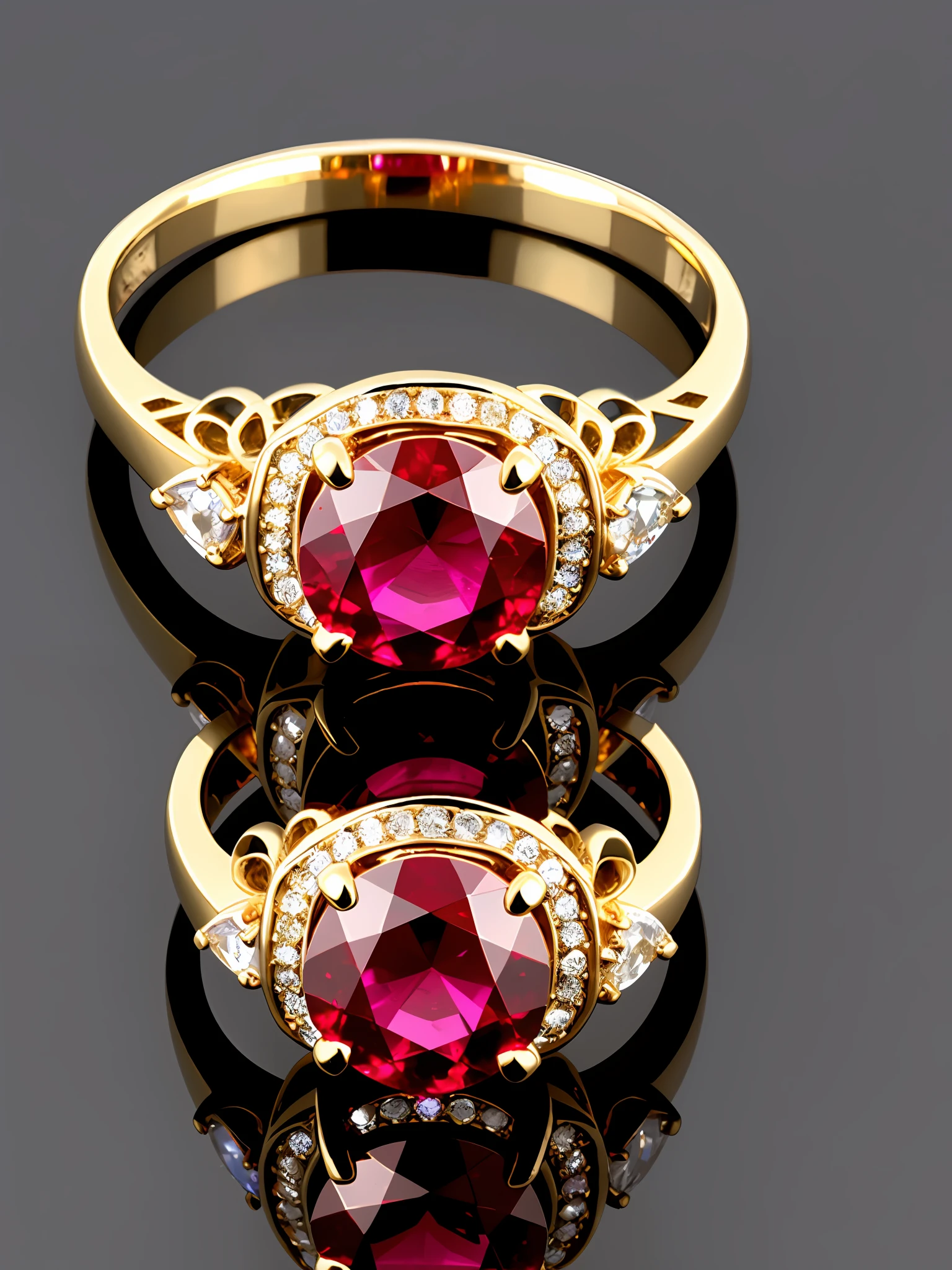 Ruby and diamond ladies ring in vintage look