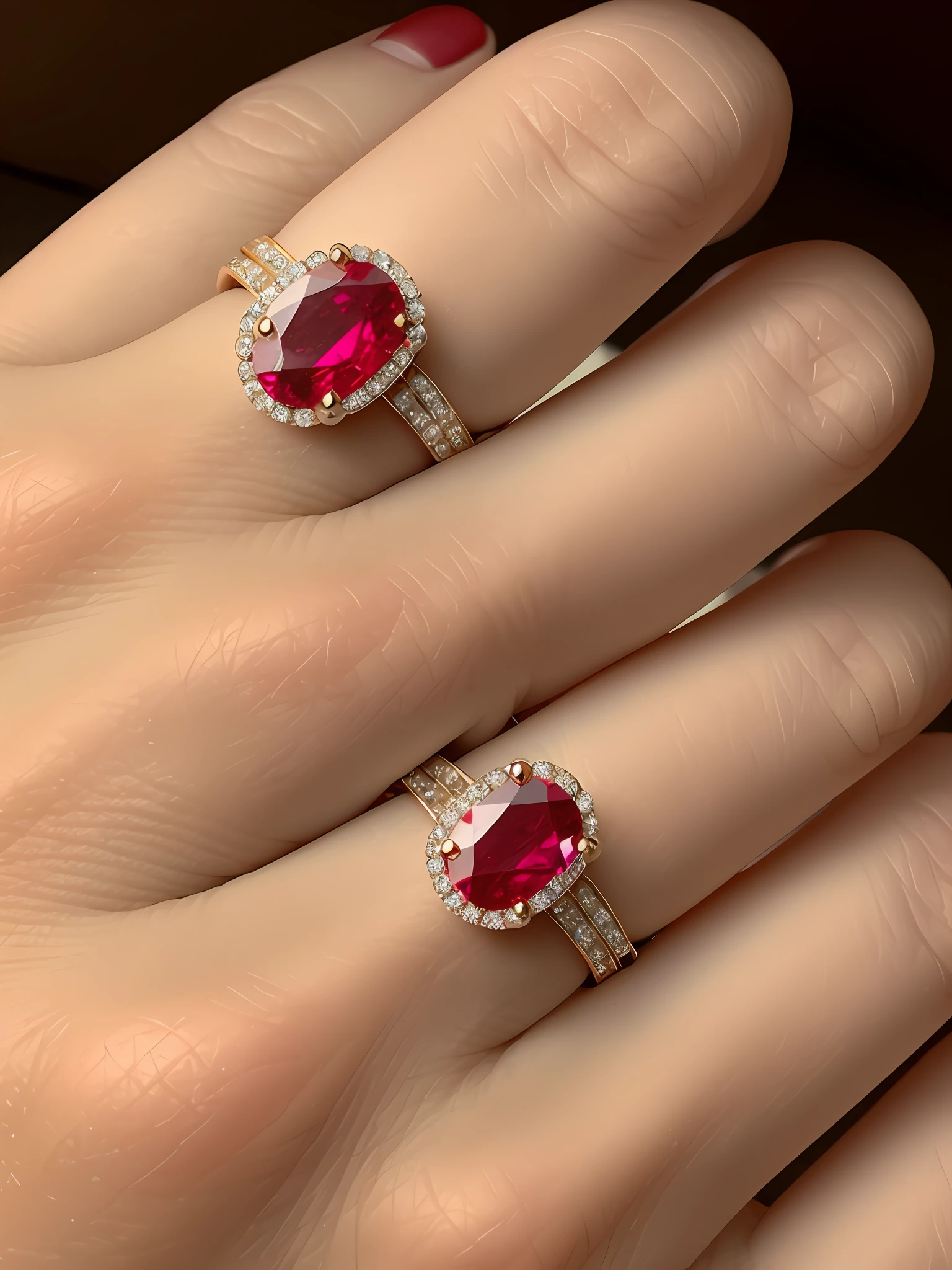 Ruby and diamond ladies ring in vintage look