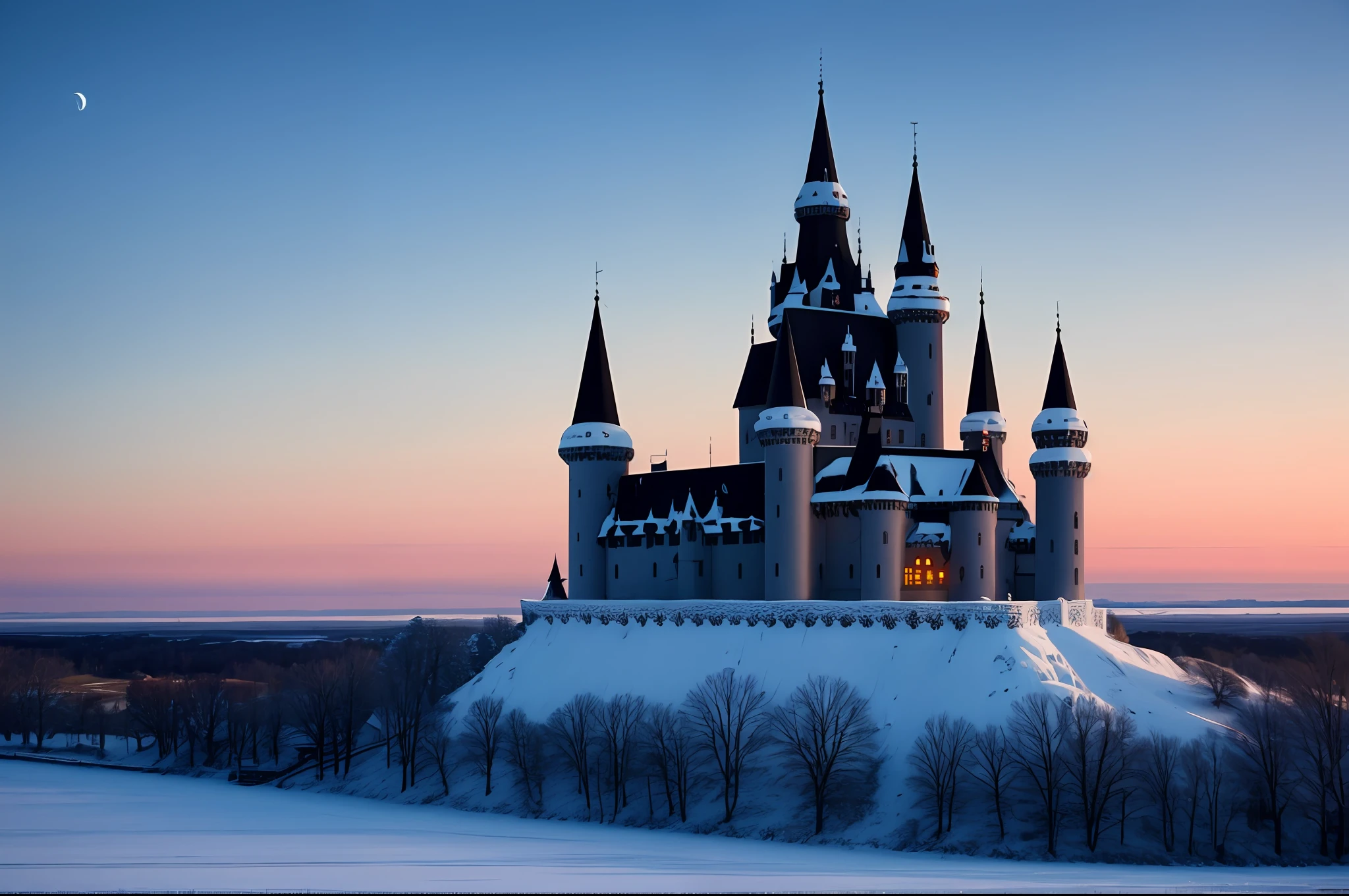 Empty but gorgeous black castle covered in frost