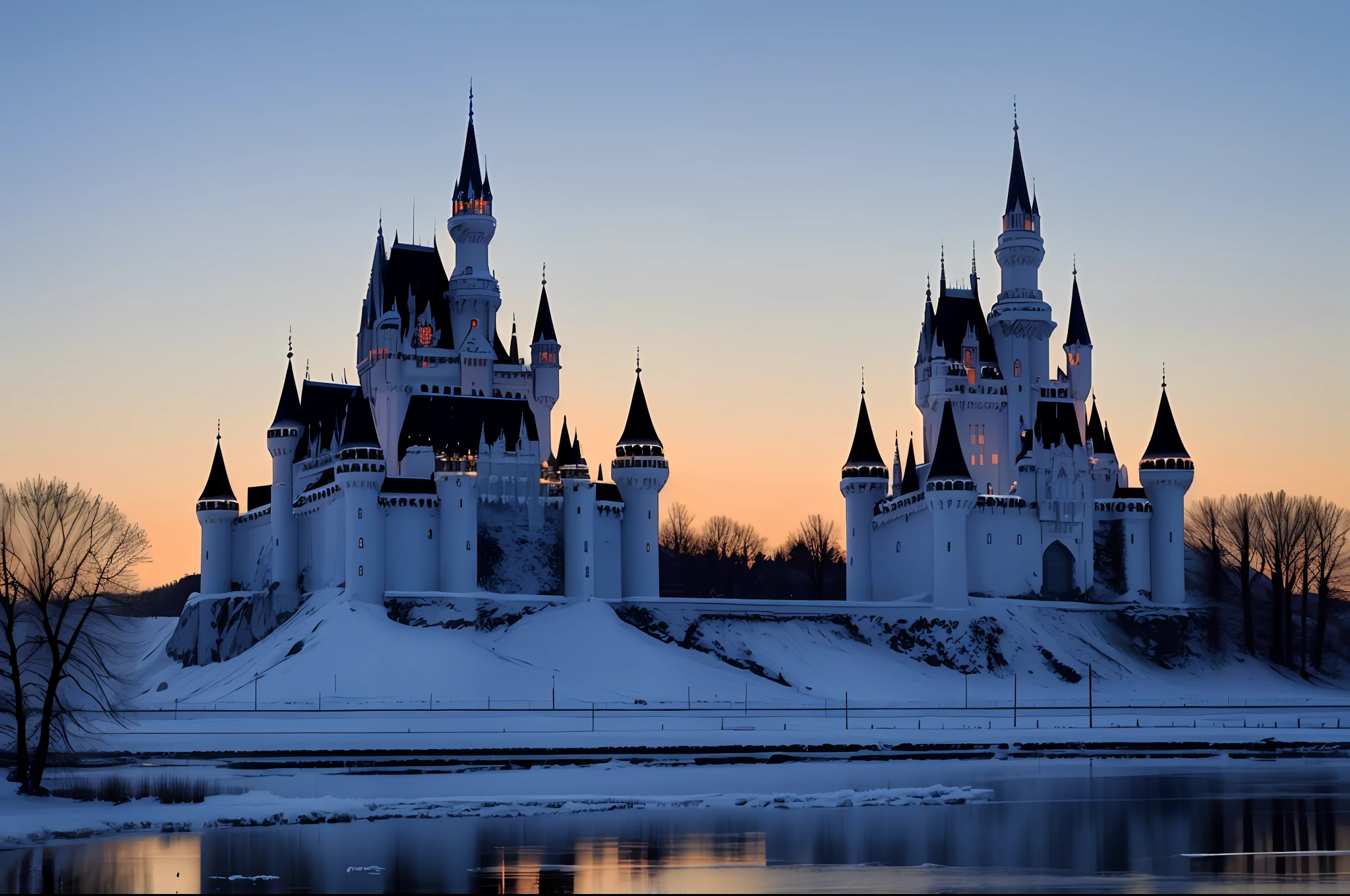Empty but gorgeous black castle covered in frost