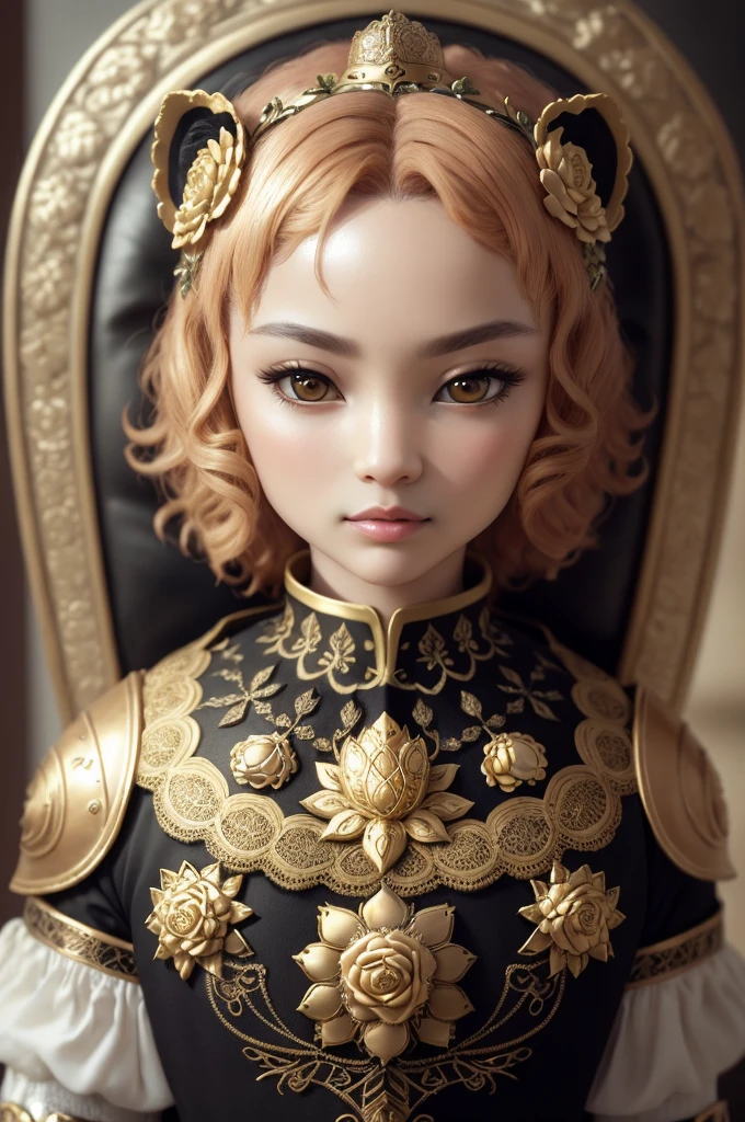 3dcreature cute lion wearing knight armor with detailed floral ornament, 1boy, big eyes, chibi, Photorealistic, Hyperrealistic, Hyperdetailed, analog style, hip cocked, demure, low cut, black lace, detailed skin, matte skin, soft lighting, subsurface scattering, realistic, heavy shadow, masterpiece, best quality, ultra realistic, 8k, golden ratio, Intricate, High Detail, film photography, soft focus