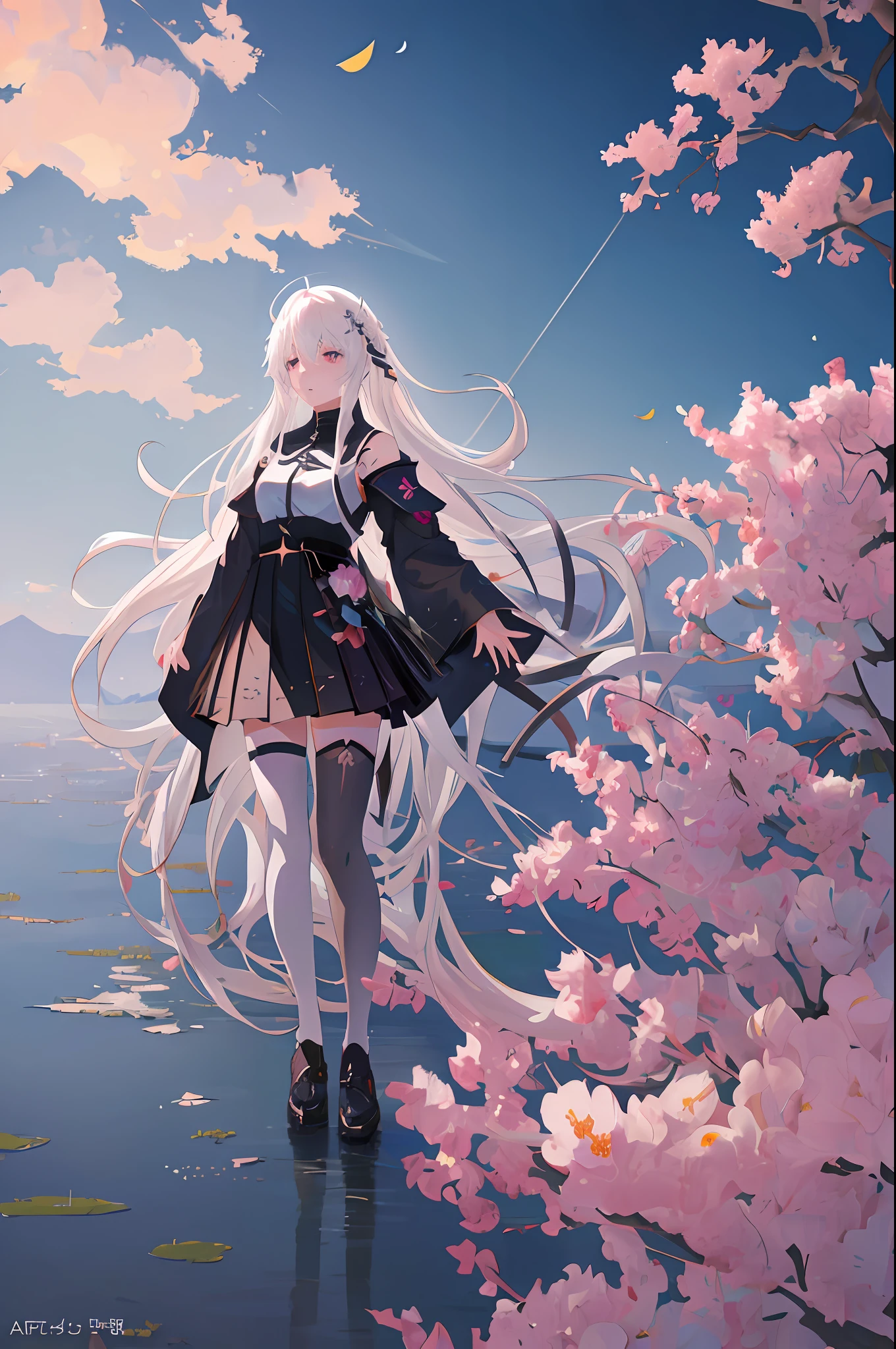 anime girl with long white hair standing in a field of flowers, guweiz on pixiv artstation, anime art wallpaper 4 k, anime art wallpaper 4k, anime art wallpaper 8 k, guweiz on artstation pixiv, soft anime illustration, zerochan art, digital art on pixiv, girl with white hair, anime wallpaper 4 k