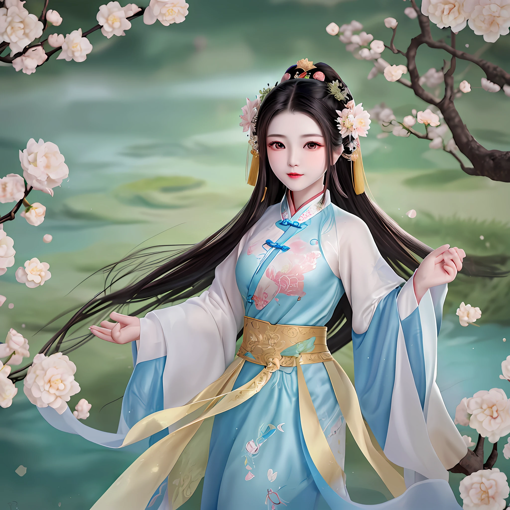 Classical Chinese beauty, brilliantly embroidered, looks like a concubine or fairy. Two curved eyebrows that seem to be frowning but not frowning, and a pair of eyes that seem to be happy but not happy. Two dimples are born in the state of worry, and the disease of being delicate is attacked all over the body. Tears dripped, panting slightly. Quietness is like a delicate flower shining in the water, and action is like a weak willow supporting the wind. The heart has one more opening than the dry, and the disease is like Xizi, which is three points better than the dry one.