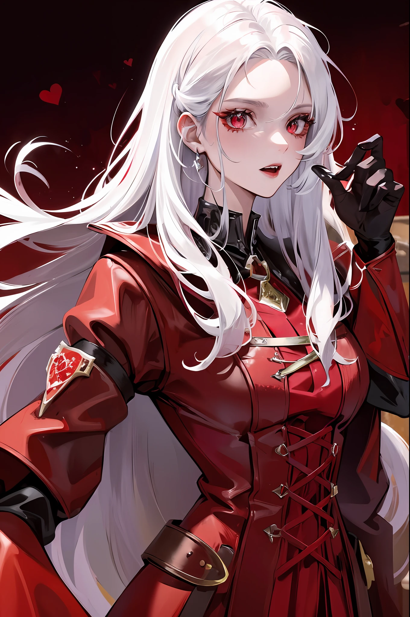 vampire, red alchemy potions, red alchemy potion, potion bottle, glowing red potion, masterpiece, best quality, ultra-detailed, illustration, ultra-detailed face, best quality face, evil, 30 years old, adult, 1girl, 30 years old, no human, white hair, alchemy outfit, intricate detailed outfit