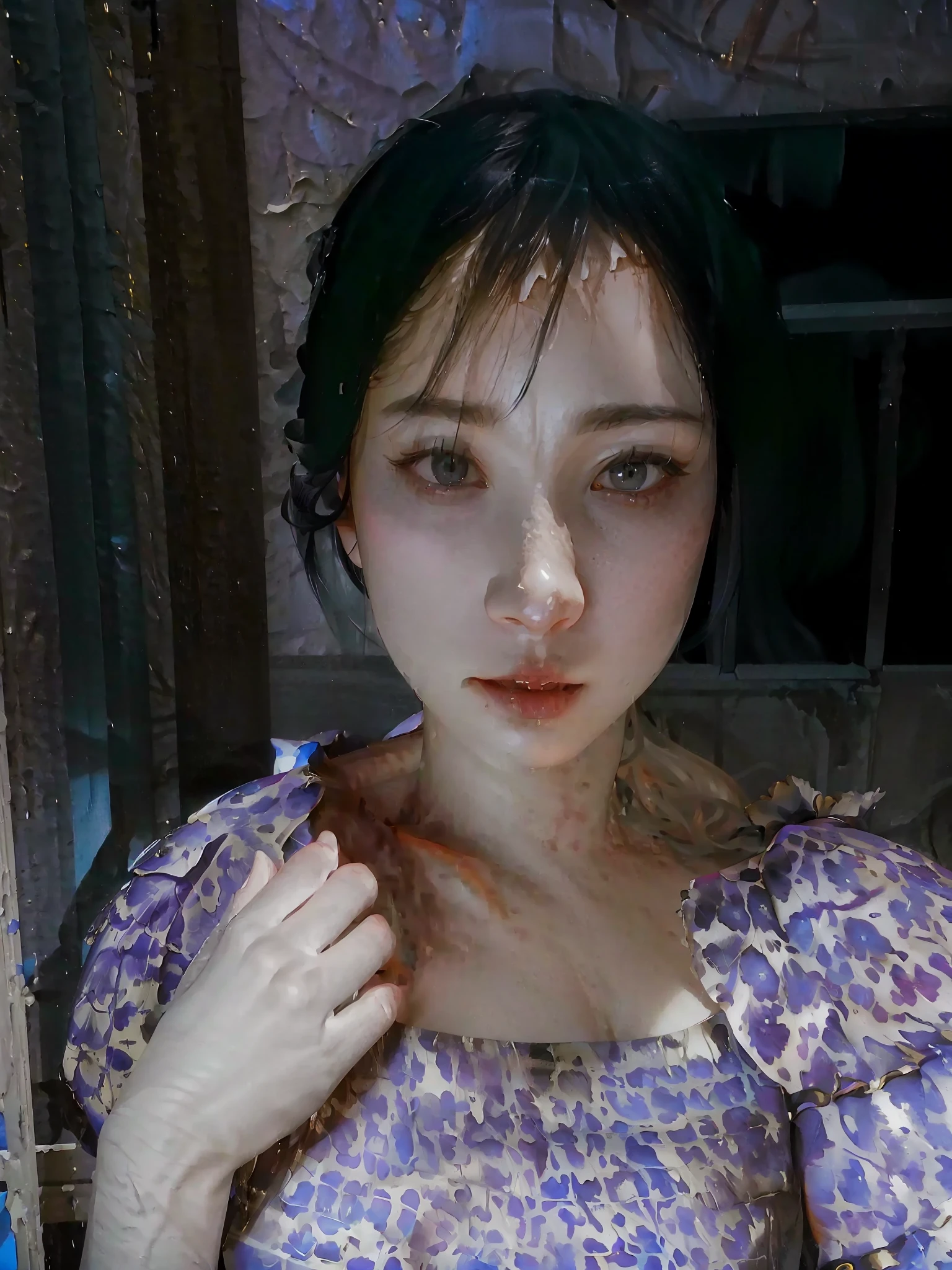 1girl, [Monochrome: Pastel Color: 0.6] Theme, (Masterpiece), (Best Quality), (Detail), Light Layer, Shiny Skin, (Complicated Details: 1.1), Black Hair, Long Hair, Black Eyes, by Antonio J. Manzanedo, by Jeremy Lipking, brush strokes, painting style with watercolor, 8k portrait rendering, soft portrait shooting 8k,