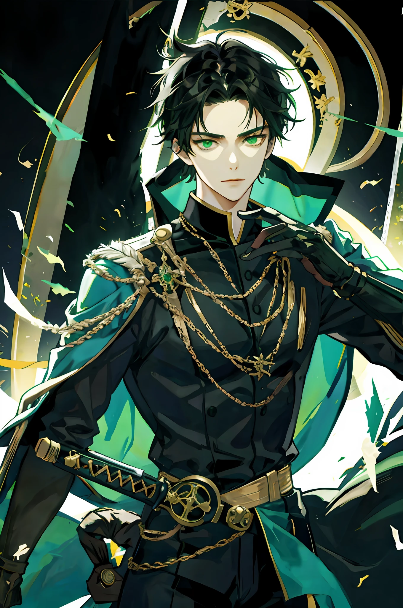 Black Haired Man Green Eyes Royalty Sword Elegant Bad Boy High Quality Highly Detailed