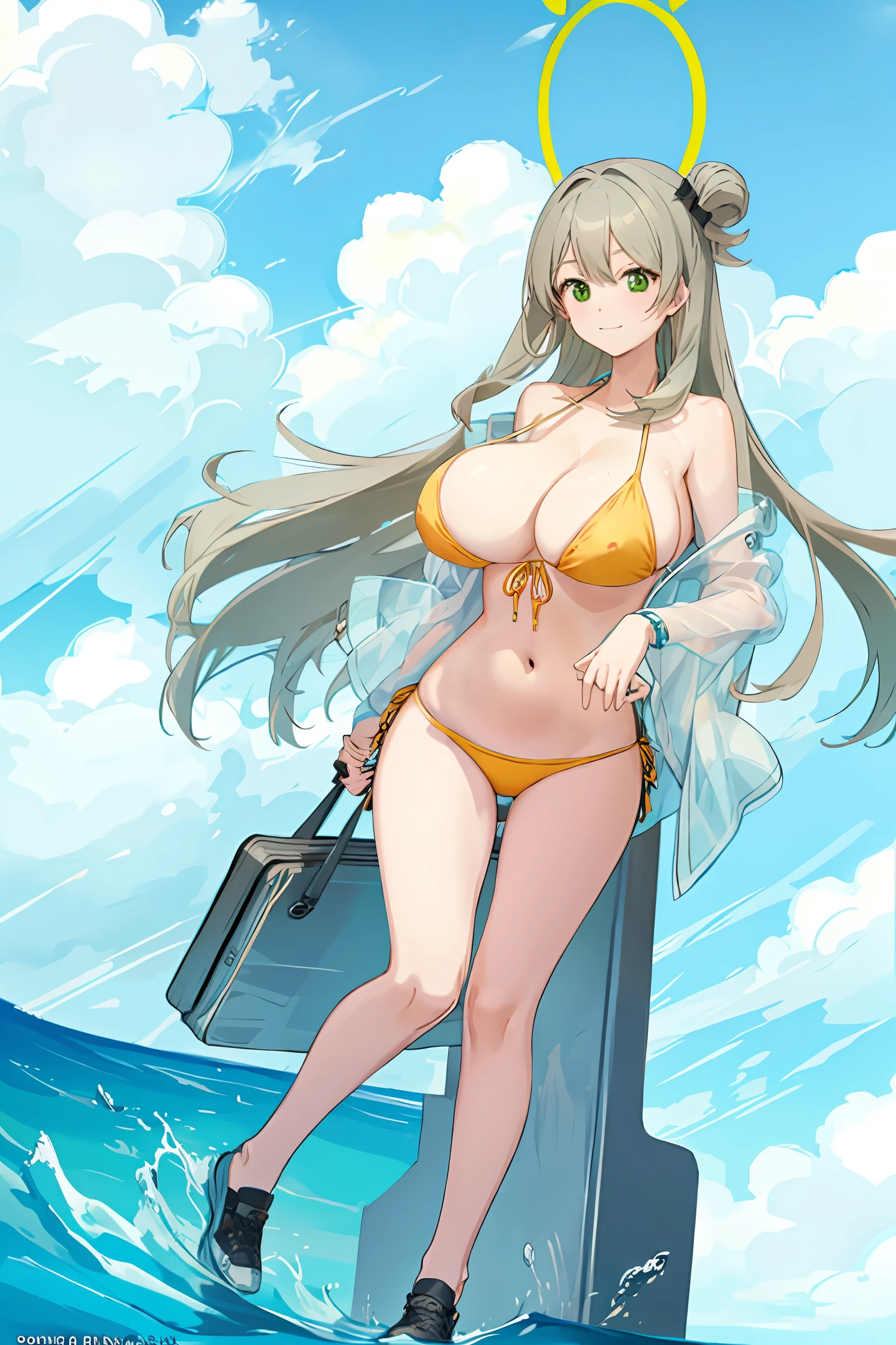 Anime girl in bikini with huge breasts