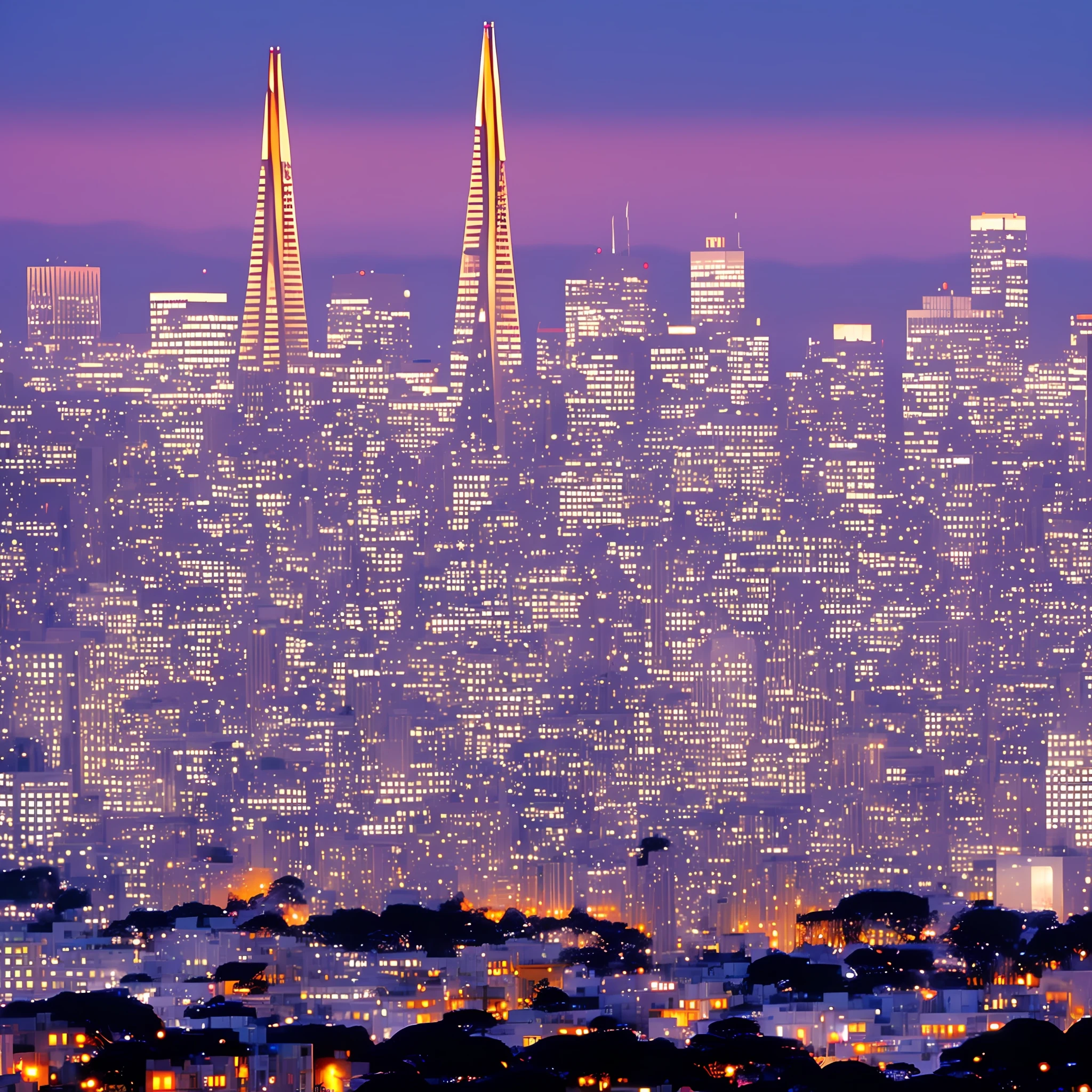 san francisco at night city skyline scattered like stars hiroshi nagai