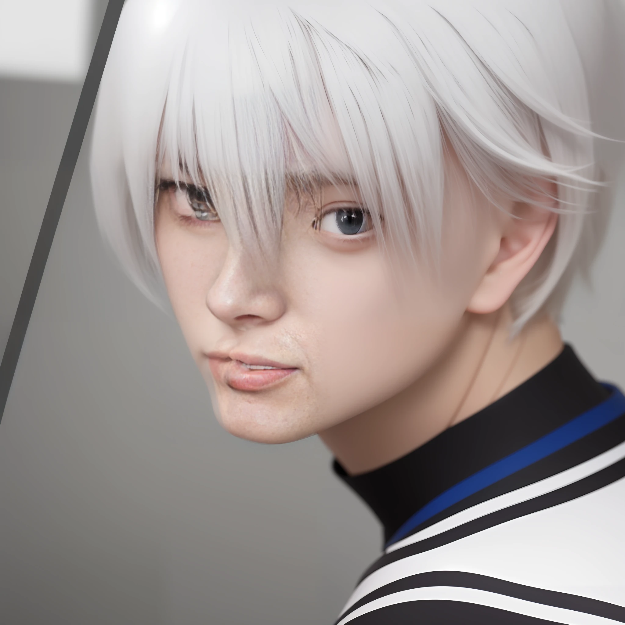 Style photo of a man with white hair and black eyes, hyperdetailed, high details, best quality,masterpiece,,8k wallpaper,Japanese boy