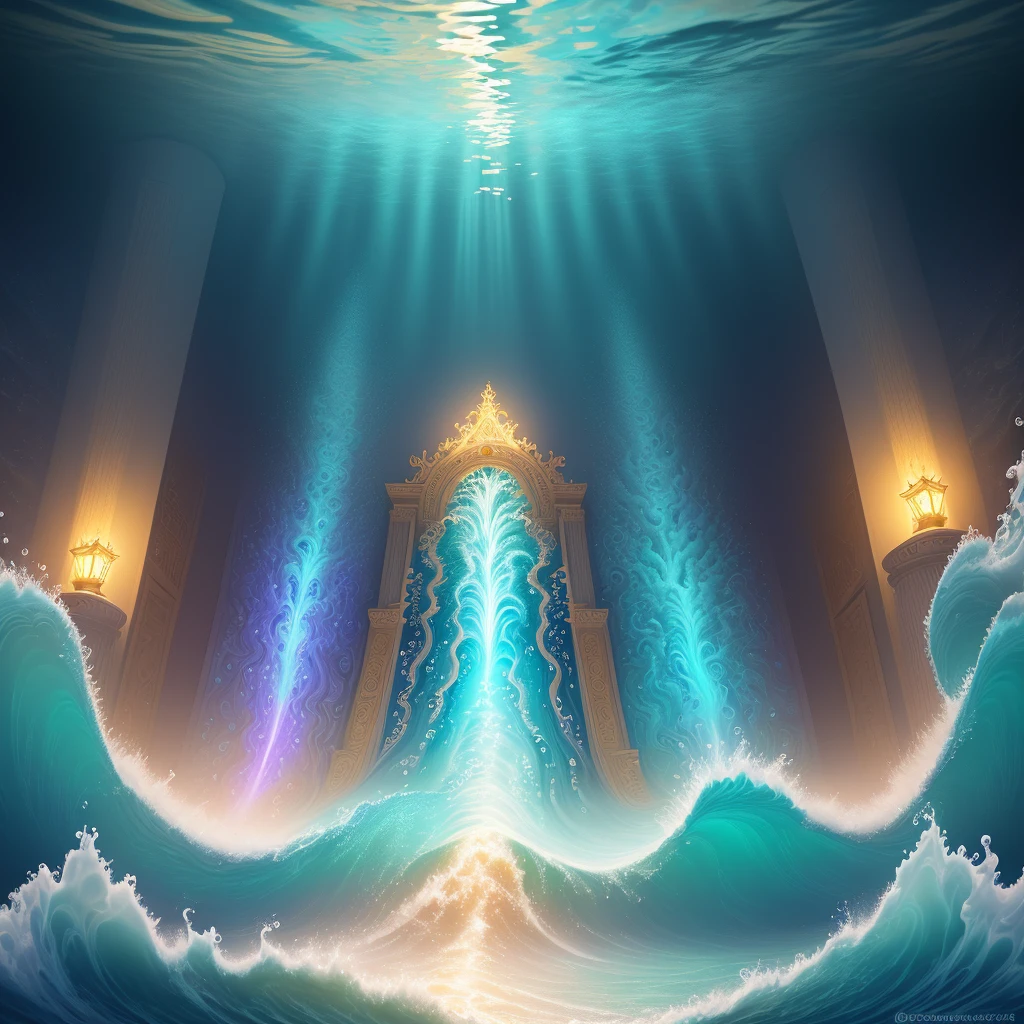 (under the ocean), ancient greek palace on a hill, mermaids swimming around, decorated with coral and gold, masterpiece, best quality, high quality, extremely detailed CG unity 8k wallpaper, oil painting, award winning photography, bokeh, depth of field , HDR, halos, chromatic aberration, photorealism, very detailed, trending on artstation, trending on CGsociety, intricate, high detail, dramatic, midjourney art, volumetric lighting, drawing dolphins with surfboards in the ocean, dmt waves, infinity Psychedelic waves, dmt art, psychedelic illustration, psychedelic art style, surreal psychedelic design, psychedelic surreal art, space magic whale, galaxy whale, psychedelic art, psychedelic art, highly detailed fantasy art, Fantasy art style, psychedelic artwork, swirling bioluminescent energy