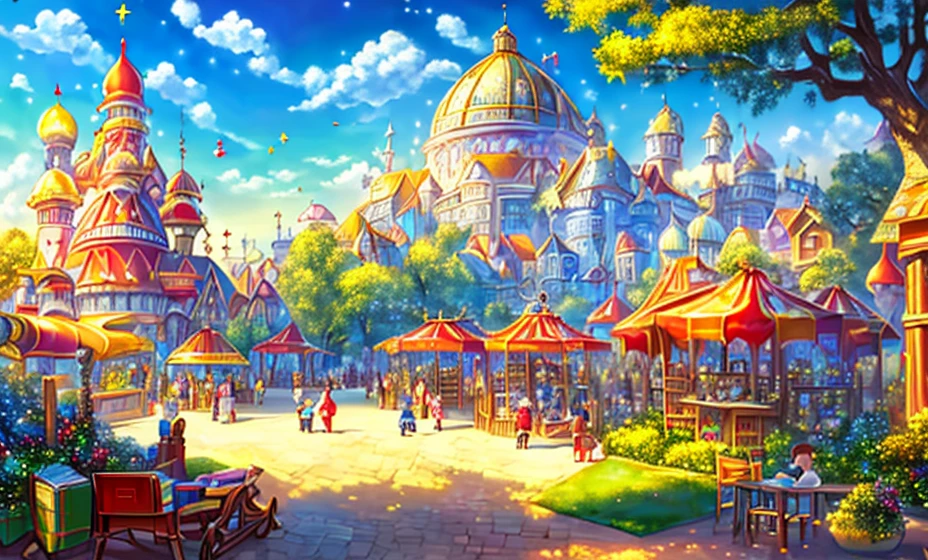 (((Painting Style-Kingdom of Books:1.2)), sunny morning, ultra-high resolution 8k wallpaper, superb painting skills, top view angle, charming scenery, grand scene, (((Theme-Children&#39;s Day:1.2 )|Happy Holidays: 0.9))), Amazing Lighting Effects, Amusement Park